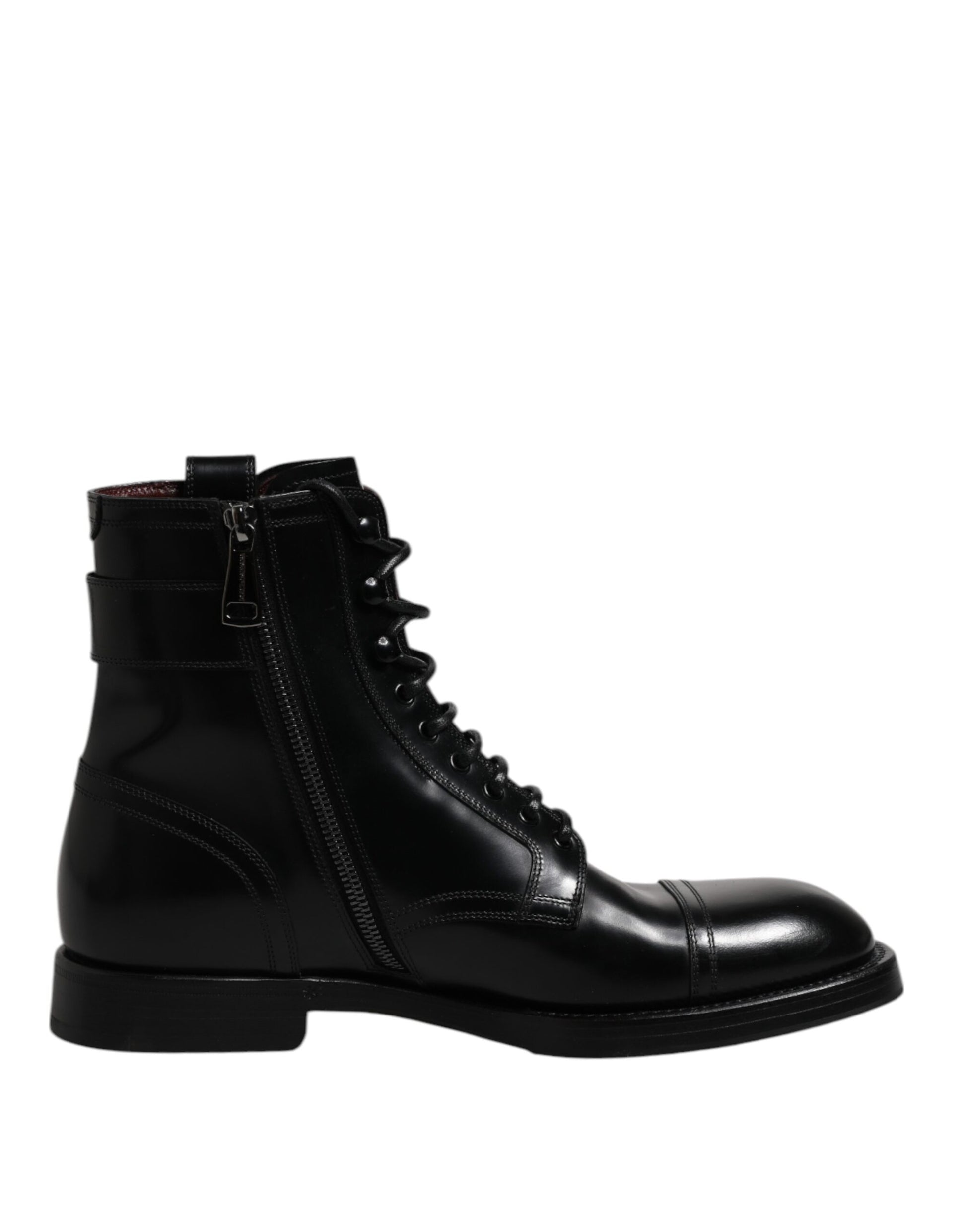 Dolce & Gabbana Black Leather Mid Calf Boots Lace Up Shoes - ACCEXO