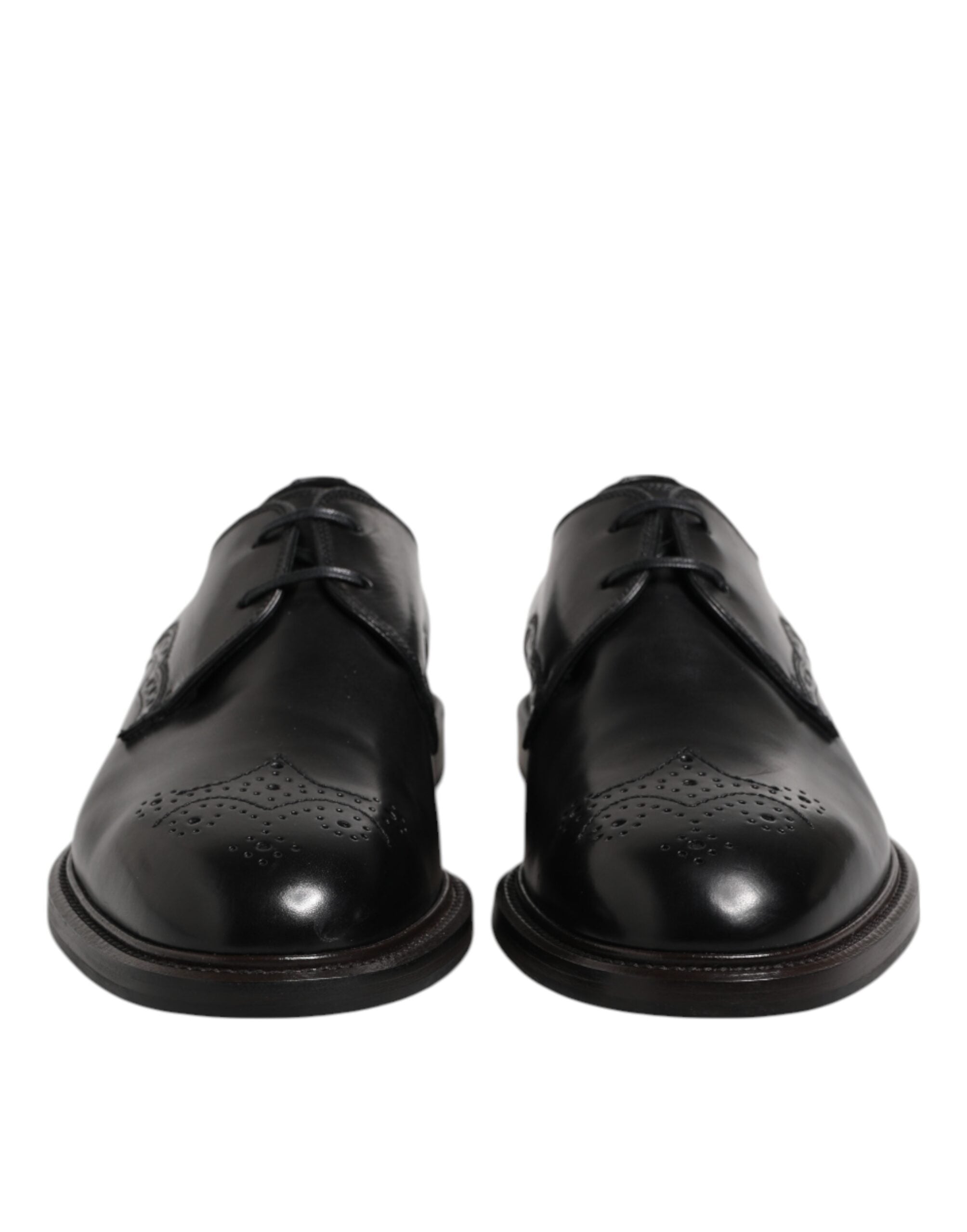 Dolce & Gabbana Black Leather Derby Wingtip Formal Shoes - ACCEXO