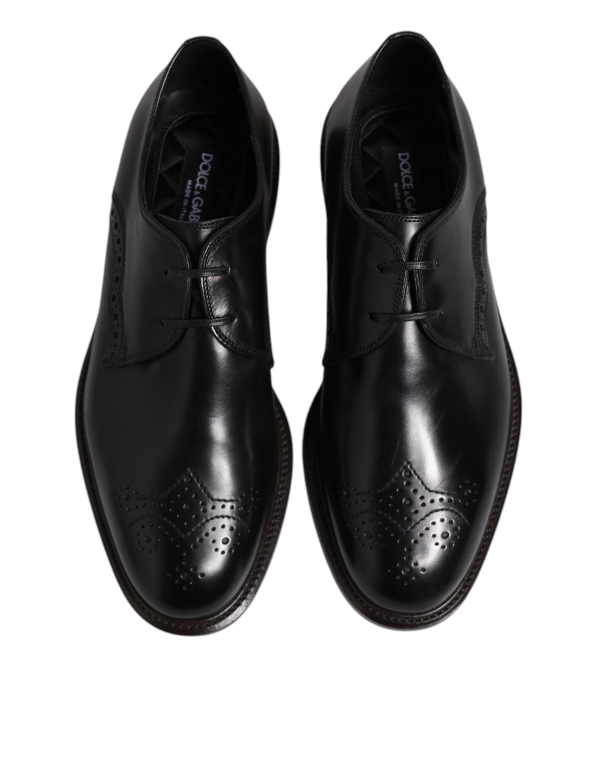 Dolce & Gabbana Black Leather Derby Wingtip Formal Shoes - ACCEXO
