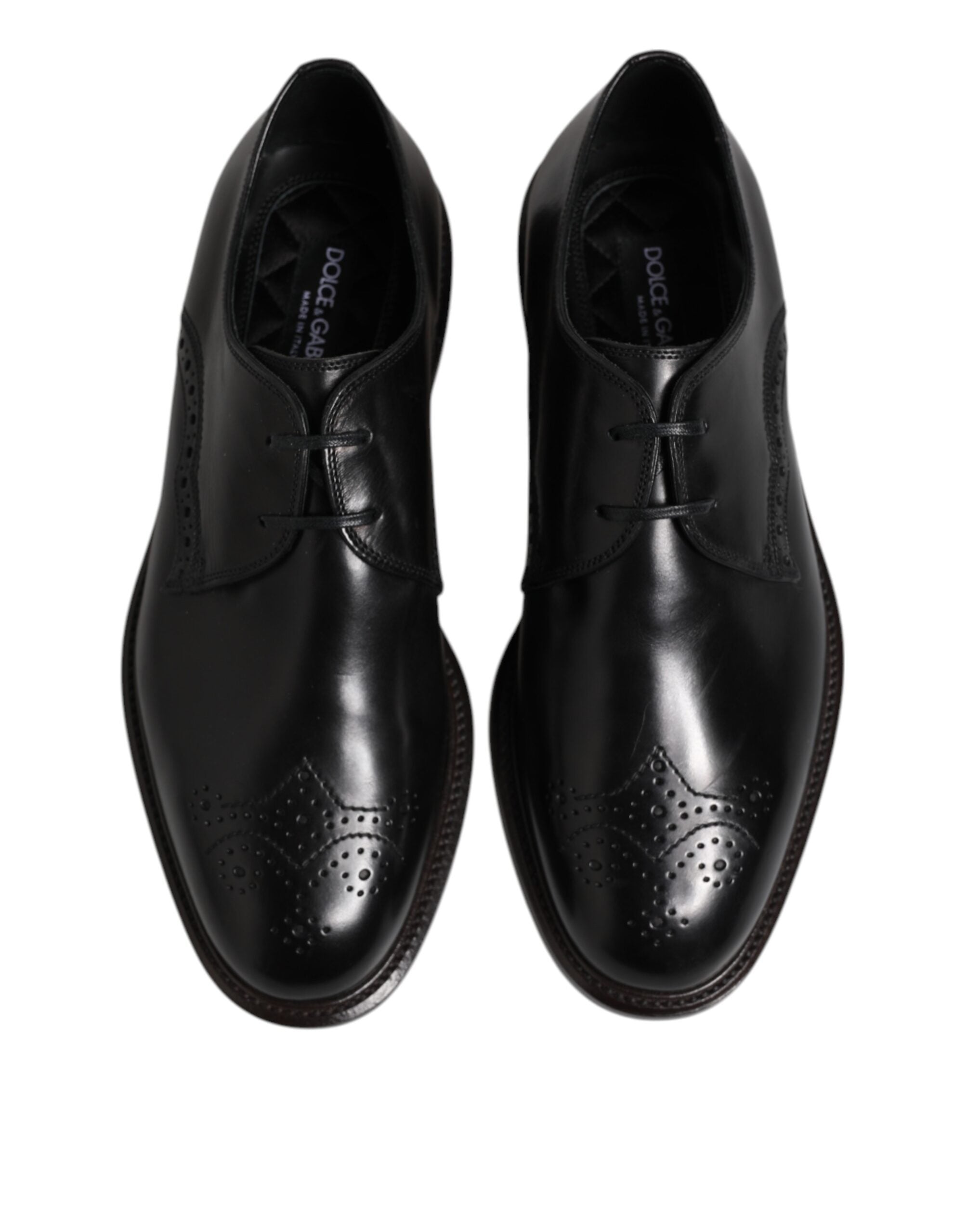 Dolce & Gabbana Black Leather Derby Wingtip Formal Shoes - ACCEXO