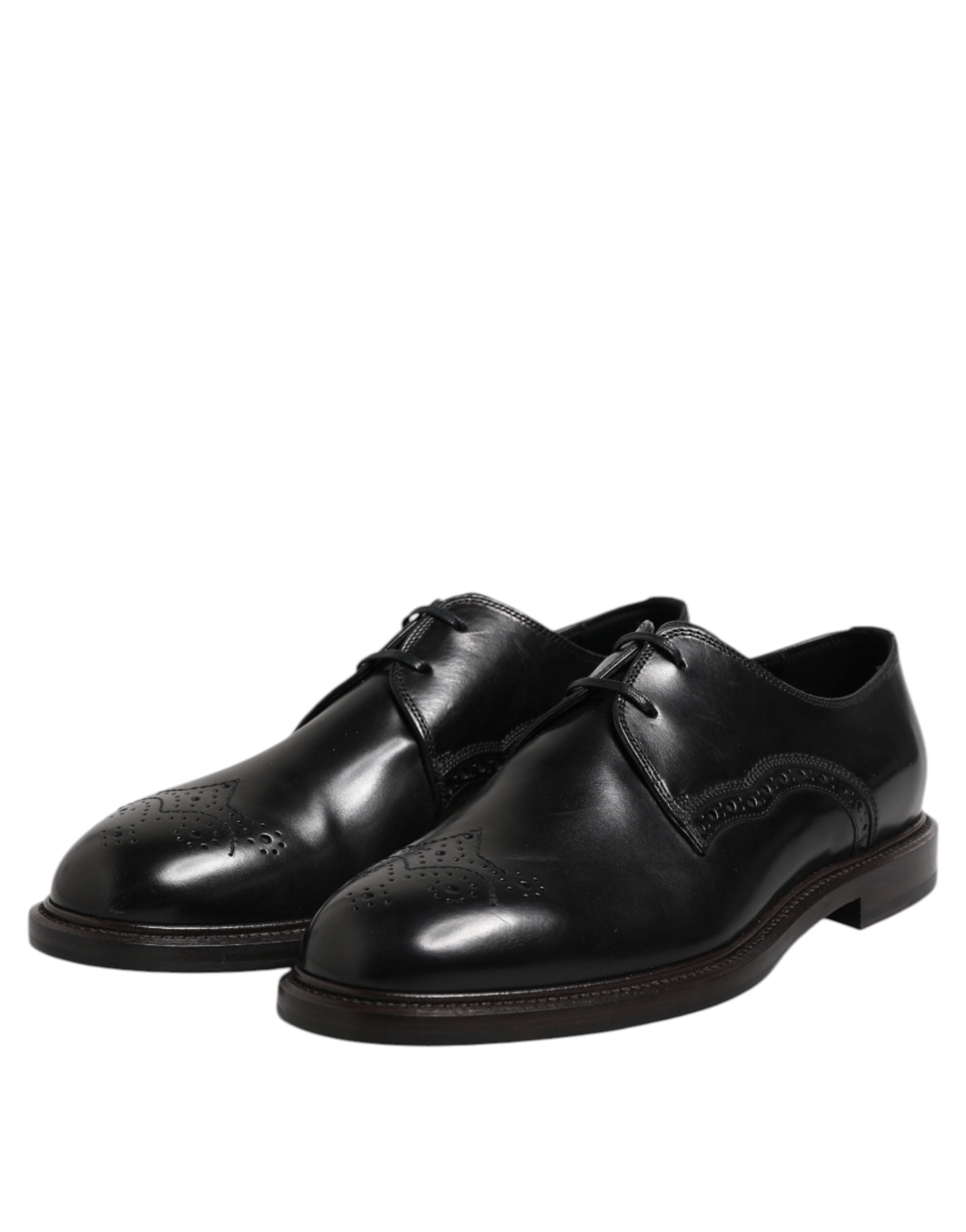 Dolce & Gabbana Black Leather Derby Wingtip Formal Shoes - ACCEXO