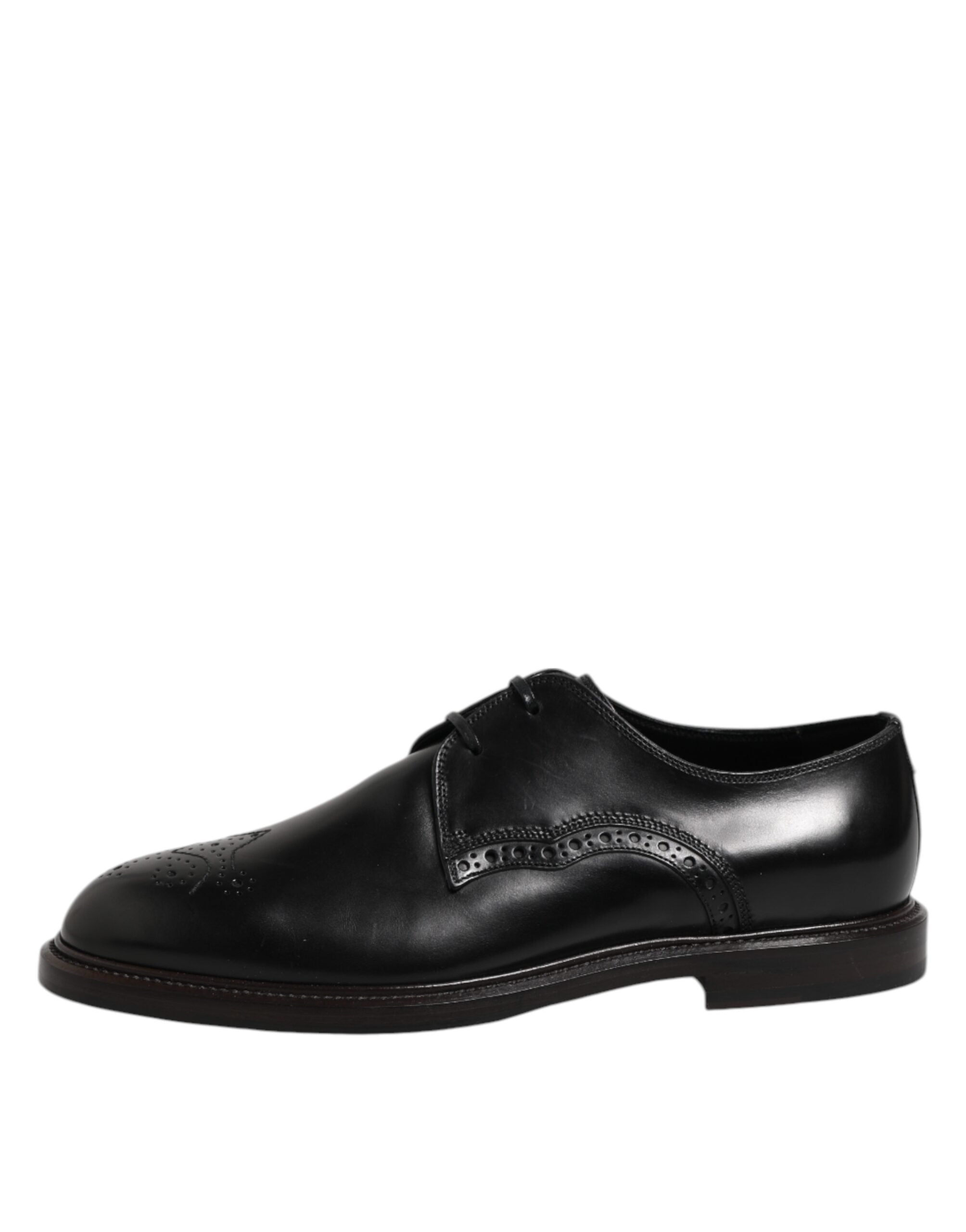 Dolce & Gabbana Black Leather Derby Wingtip Formal Shoes - ACCEXO
