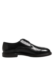 Dolce & Gabbana Black Leather Derby Wingtip Formal Shoes - ACCEXO