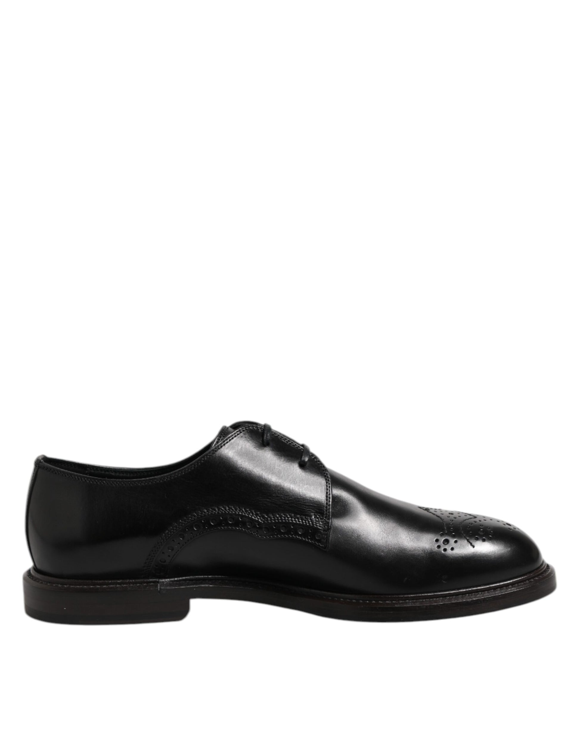 Dolce & Gabbana Black Leather Derby Wingtip Formal Shoes - ACCEXO