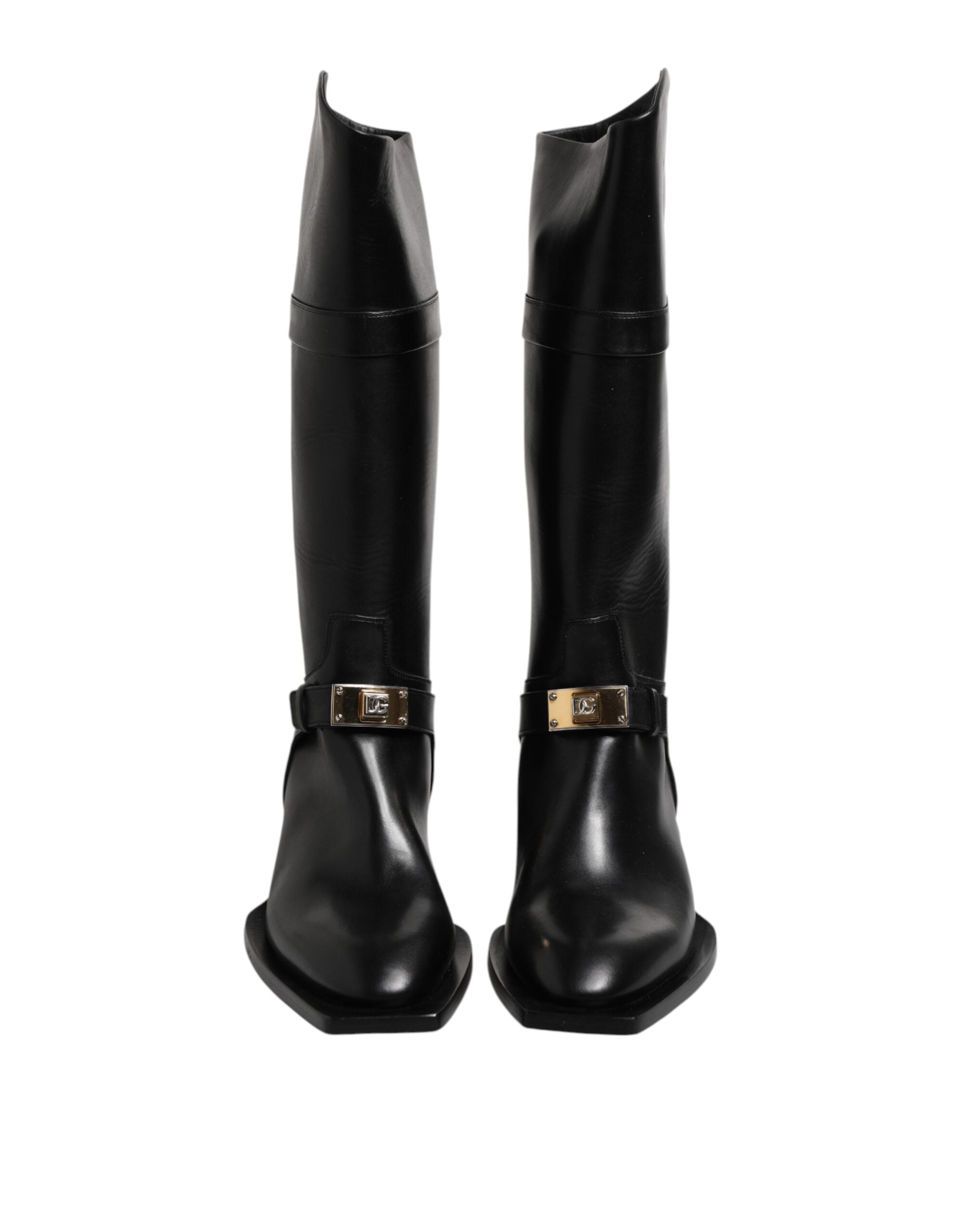 Dolce & Gabbana Black Leather High Boots Flats Shoes - ACCEXO