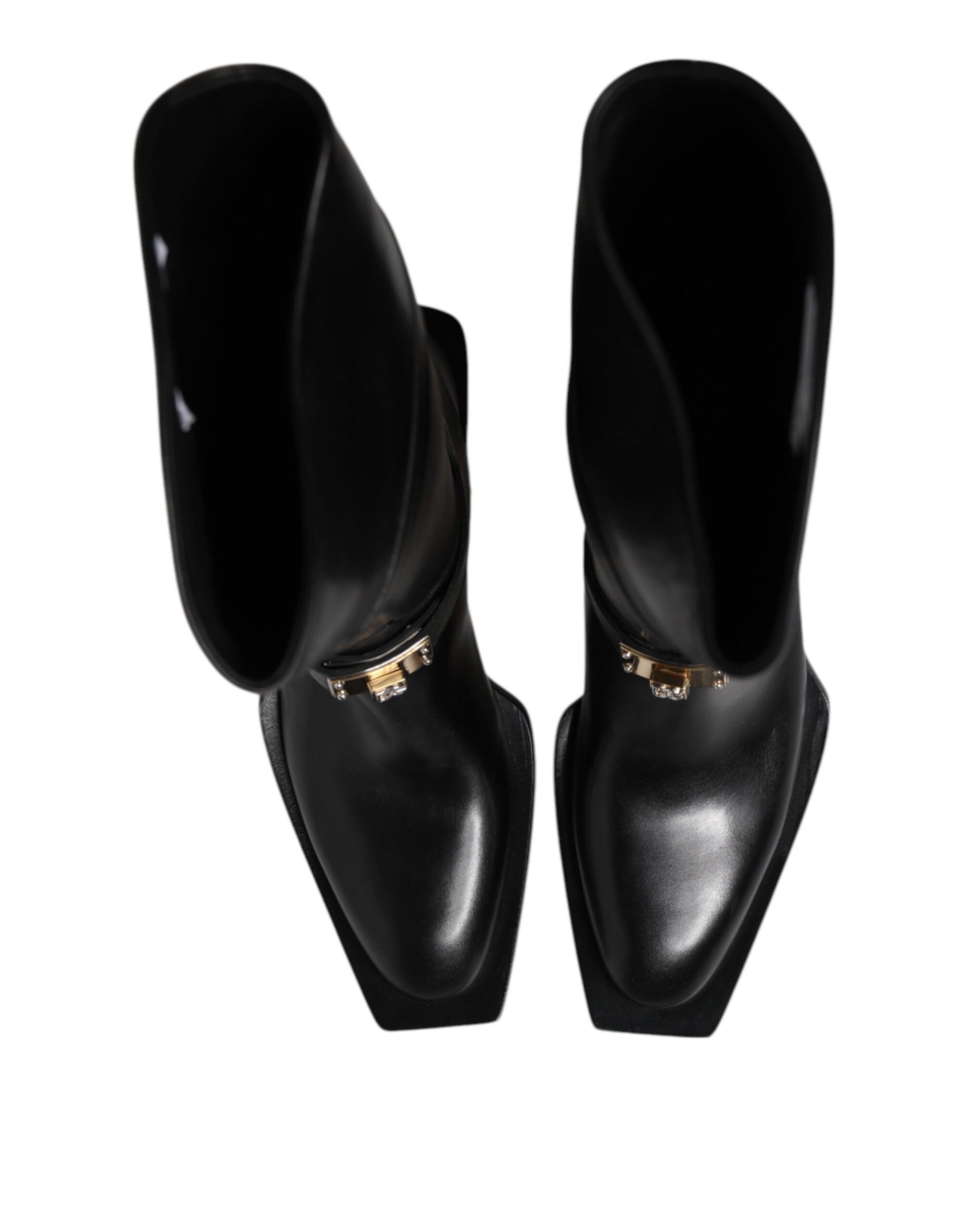 Dolce & Gabbana Black Leather High Boots Flats Shoes - ACCEXO