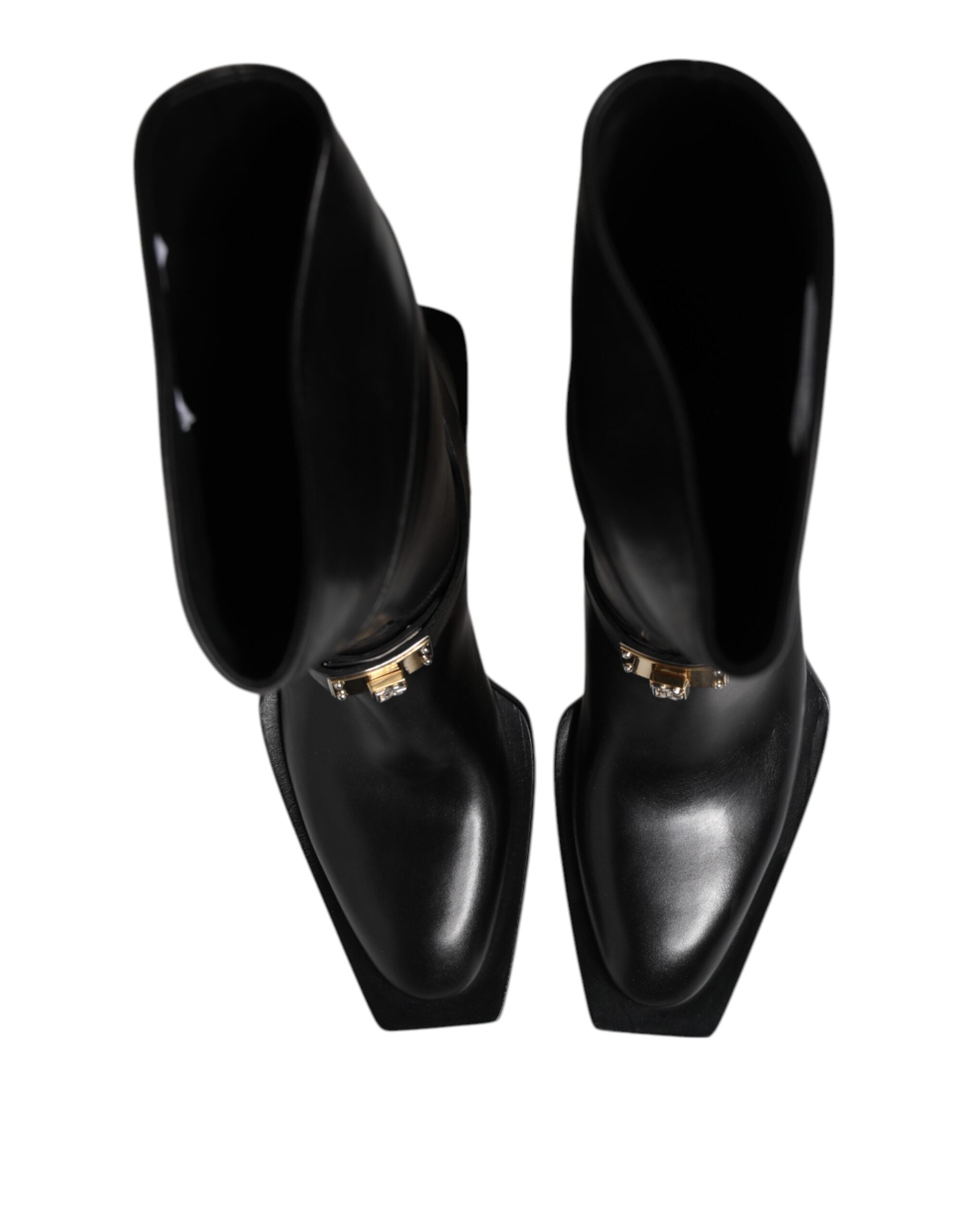 Dolce & Gabbana Black Leather High Boots Flats Shoes - ACCEXO