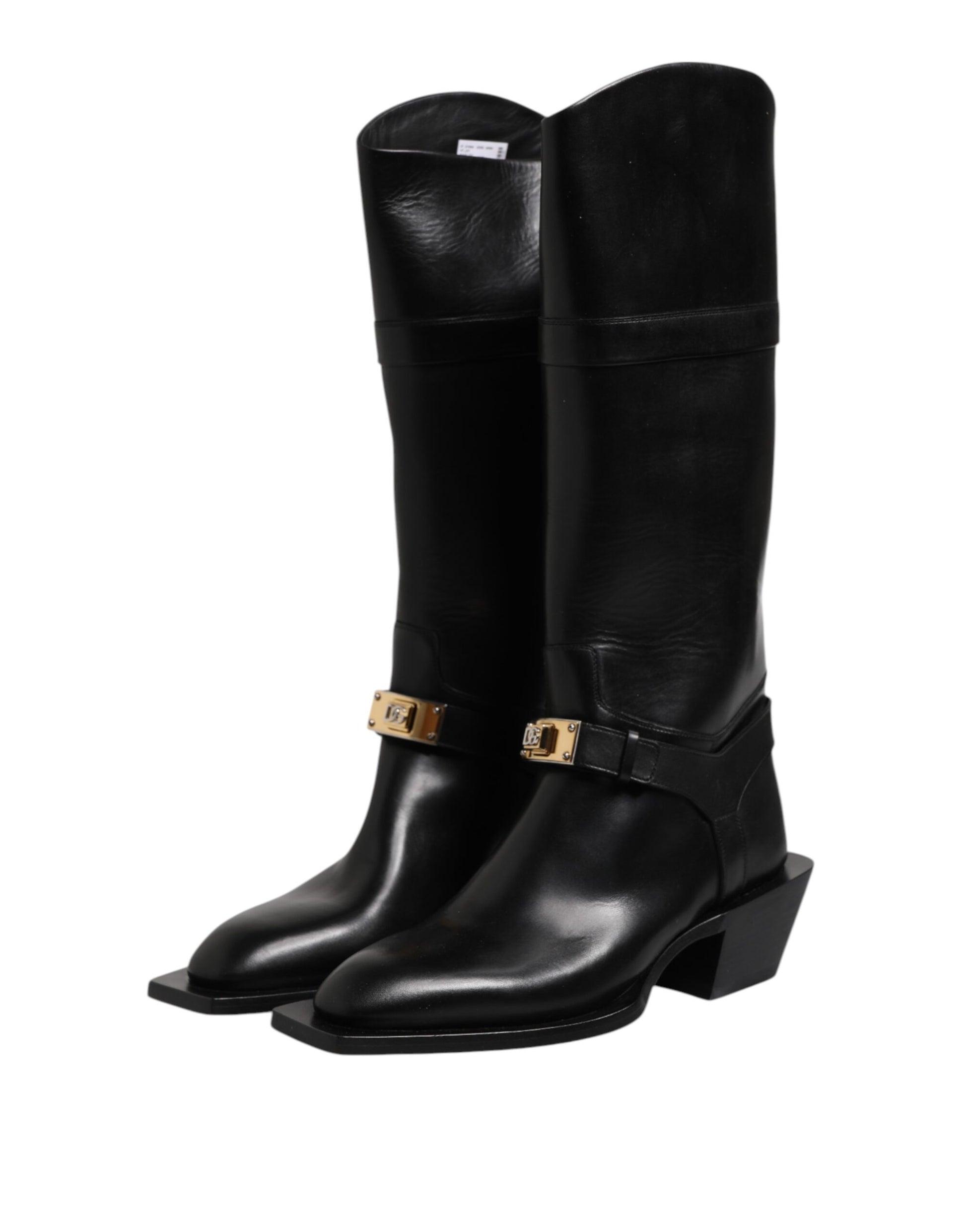 Dolce & Gabbana Black Leather High Boots Flats Shoes - ACCEXO