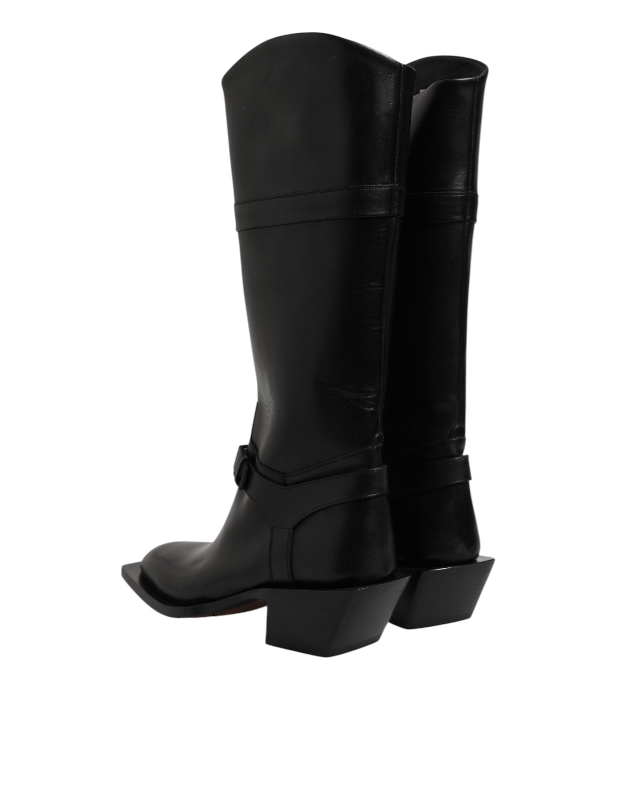 Dolce & Gabbana Black Leather High Boots Flats Shoes - ACCEXO