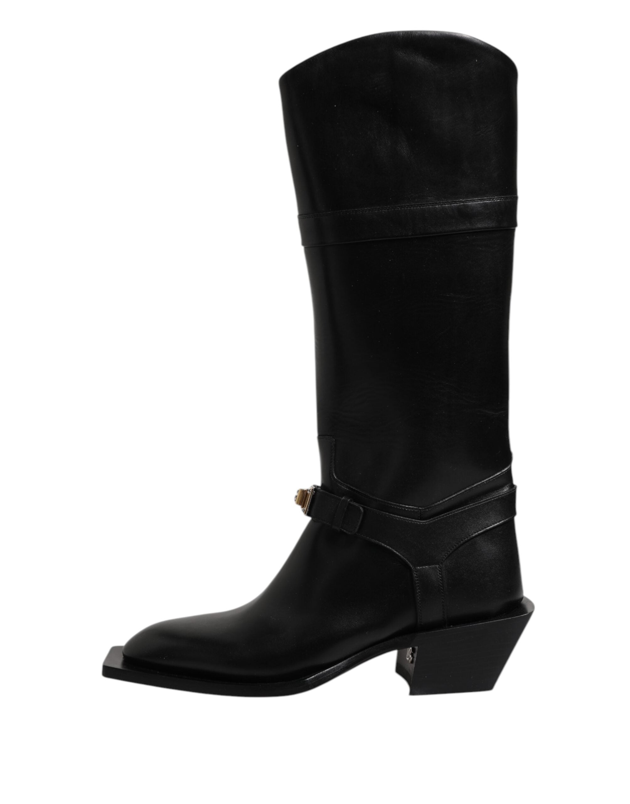 Dolce & Gabbana Black Leather High Boots Flats Shoes - ACCEXO