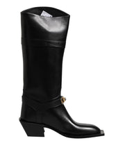 Dolce & Gabbana Black Leather High Boots Flats Shoes - ACCEXO
