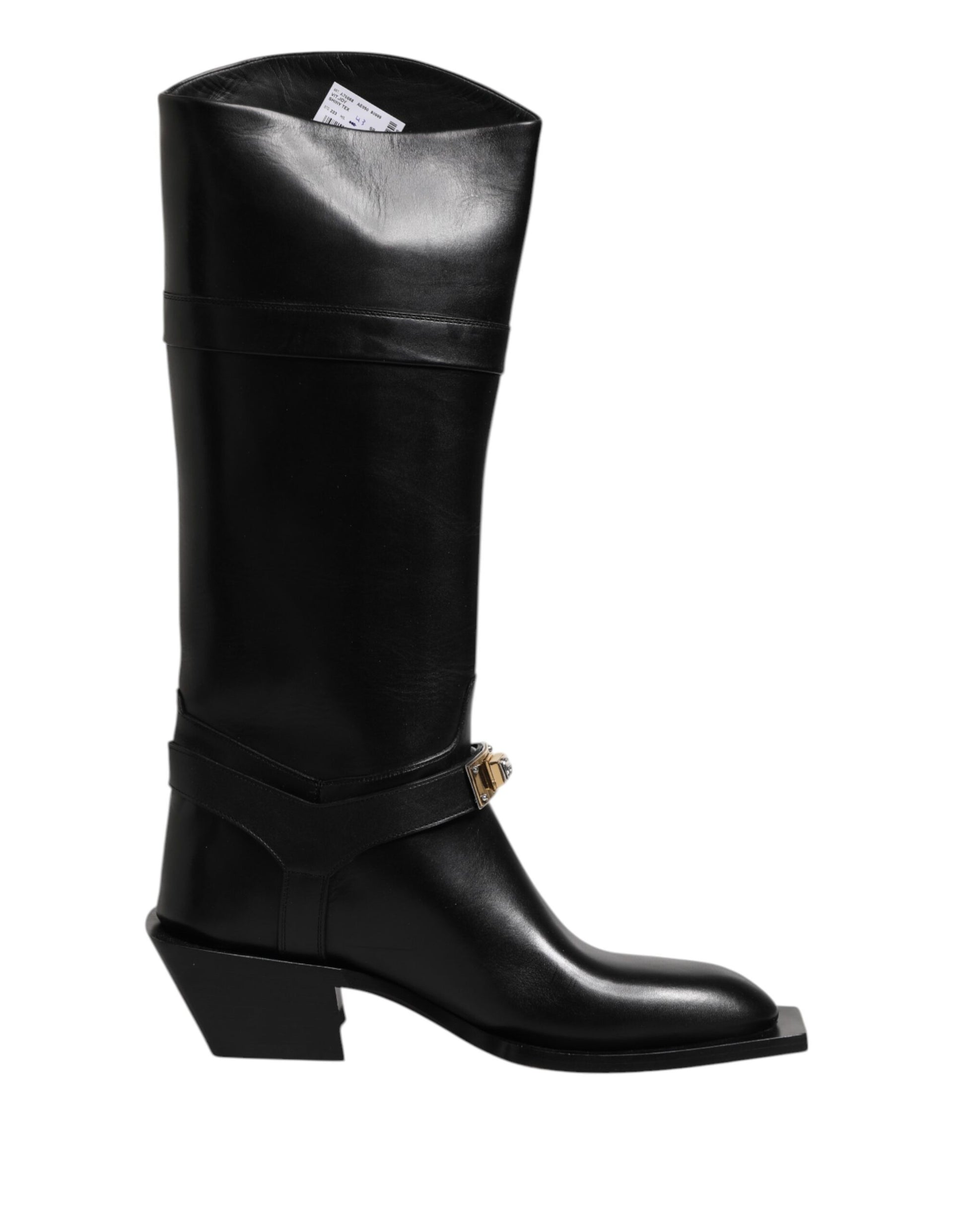 Dolce & Gabbana Black Leather High Boots Flats Shoes - ACCEXO