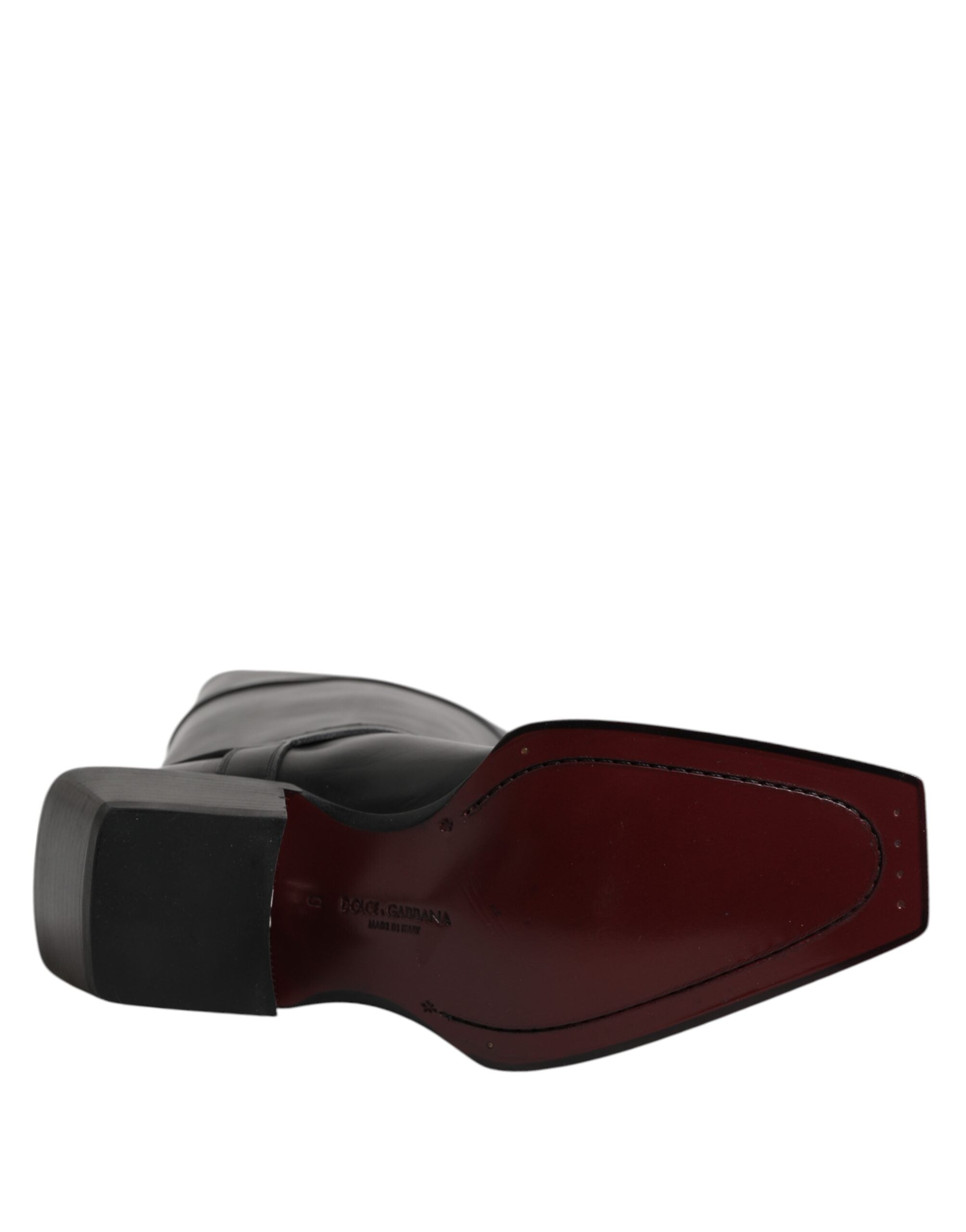 Dolce & Gabbana Black Leather High Boots Flats Shoes - ACCEXO