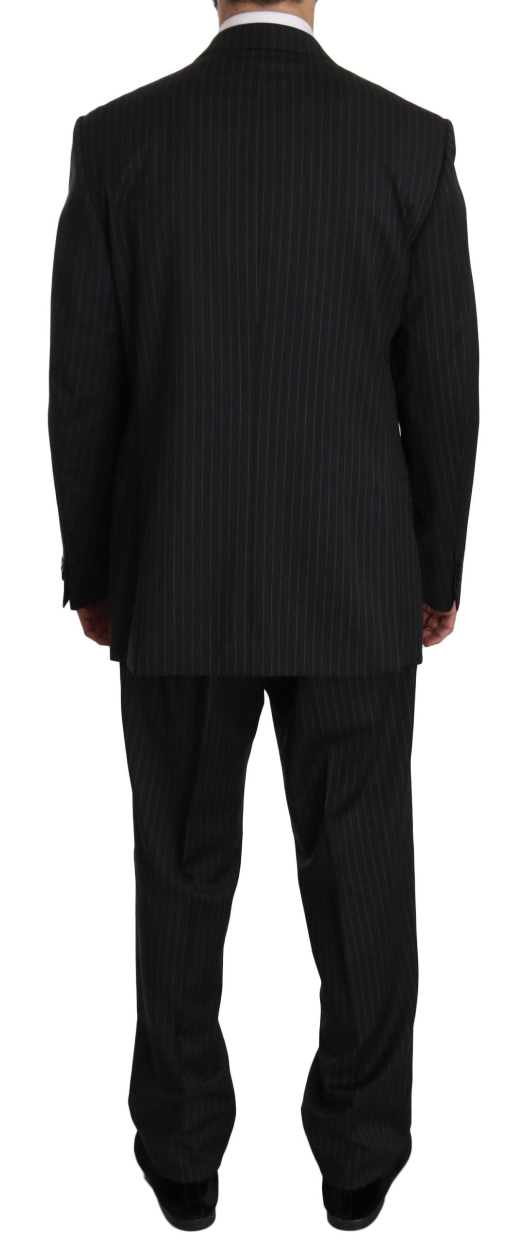 Z ZEGNA Elegant Black Striped Wool Suit - ACCEXO