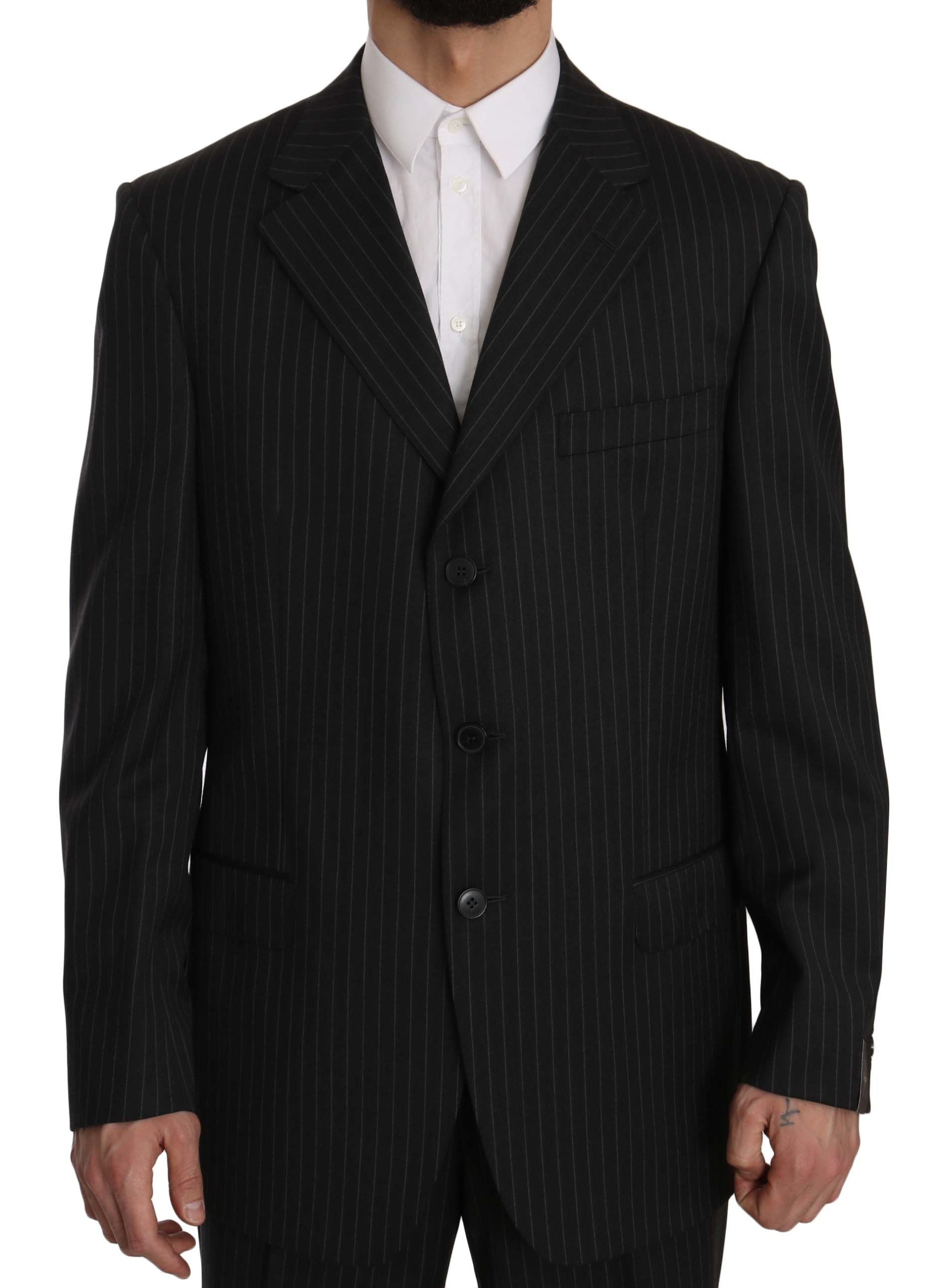 Z ZEGNA Elegant Black Striped Wool Suit - ACCEXO