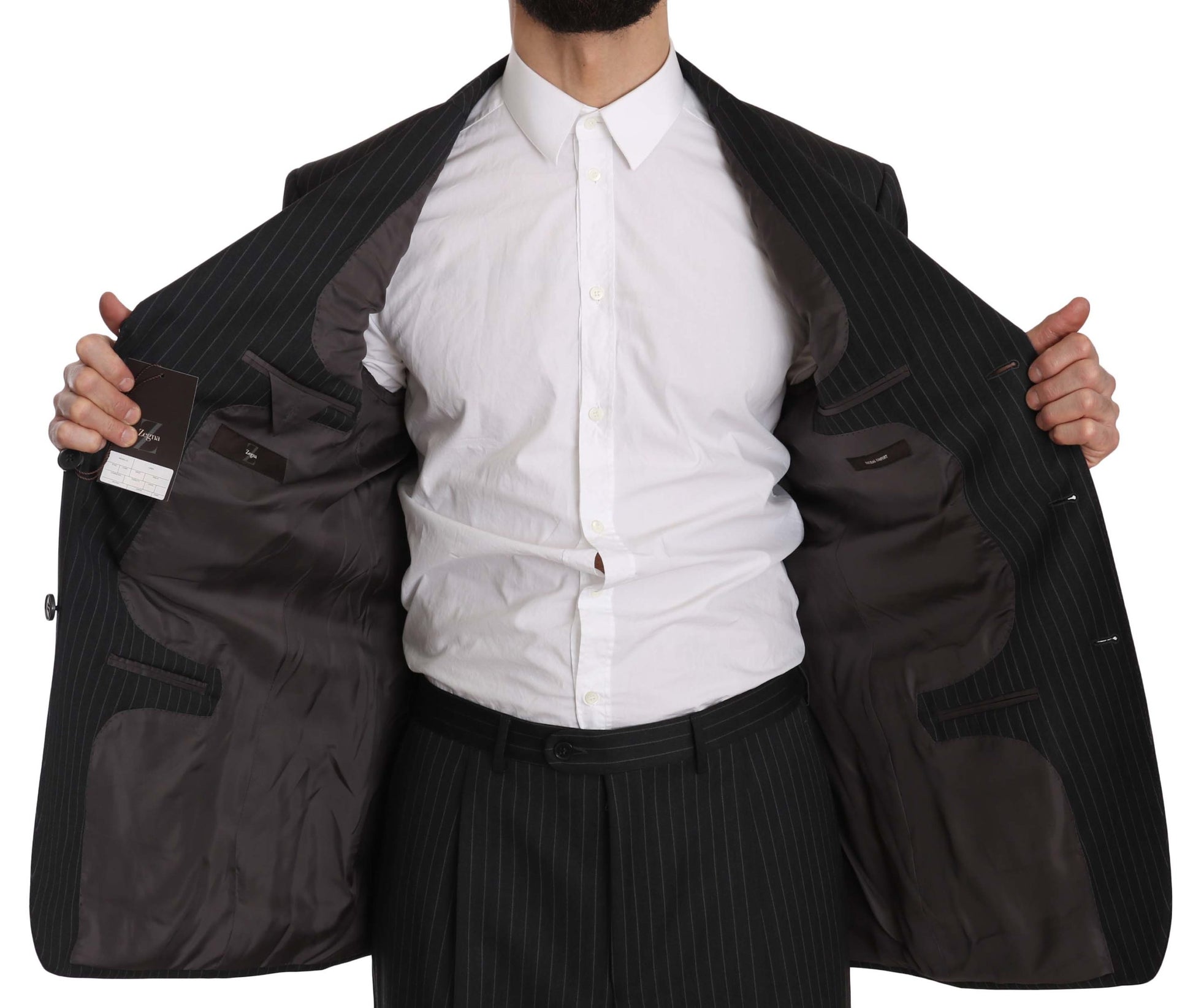Z ZEGNA Elegant Black Striped Wool Suit - ACCEXO