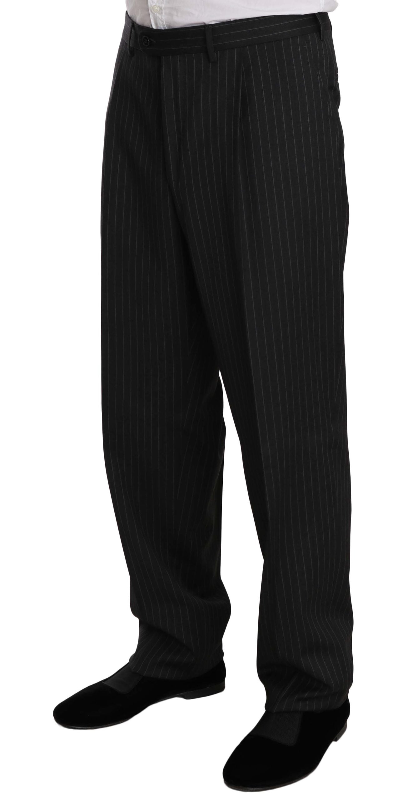 Z ZEGNA Elegant Black Striped Wool Suit - ACCEXO