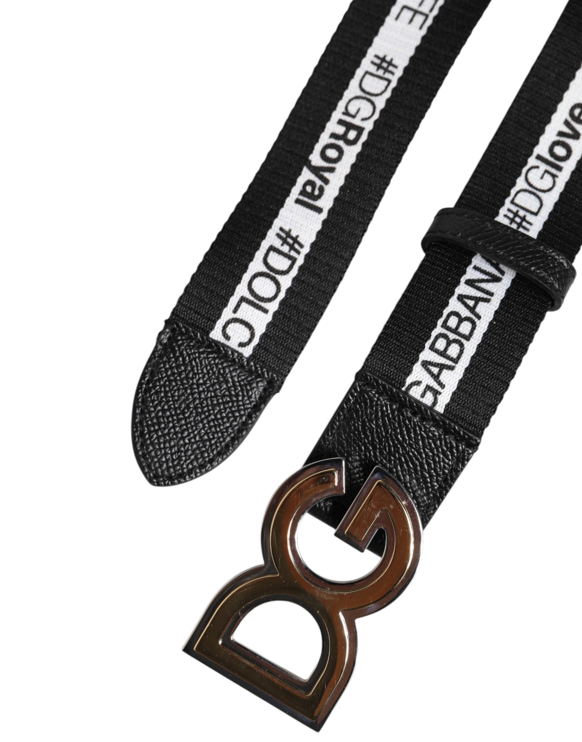 Dolce & Gabbana Black Cotton Metal DG Logo Gold Buckle Belt - ACCEXO