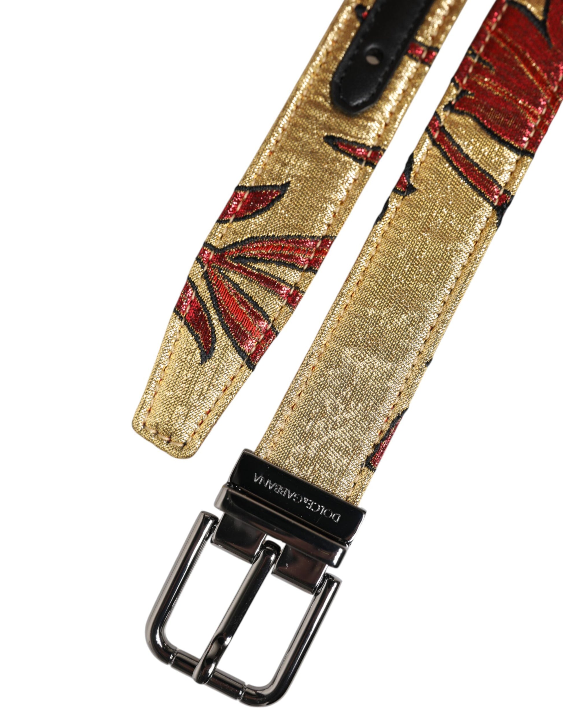 Dolce & Gabbana Gold Floral Jacquard Silver Metal Buckle Belt - ACCEXO