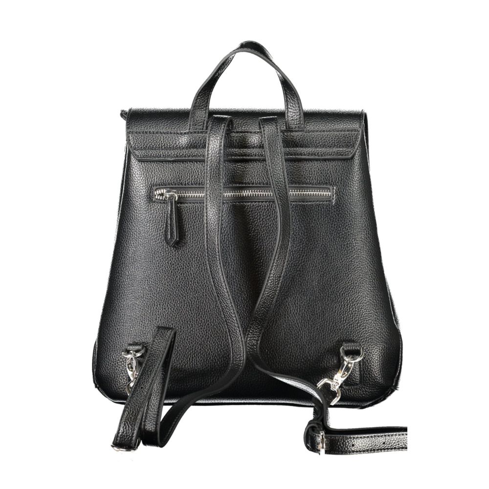 Black leather backpack on a white background