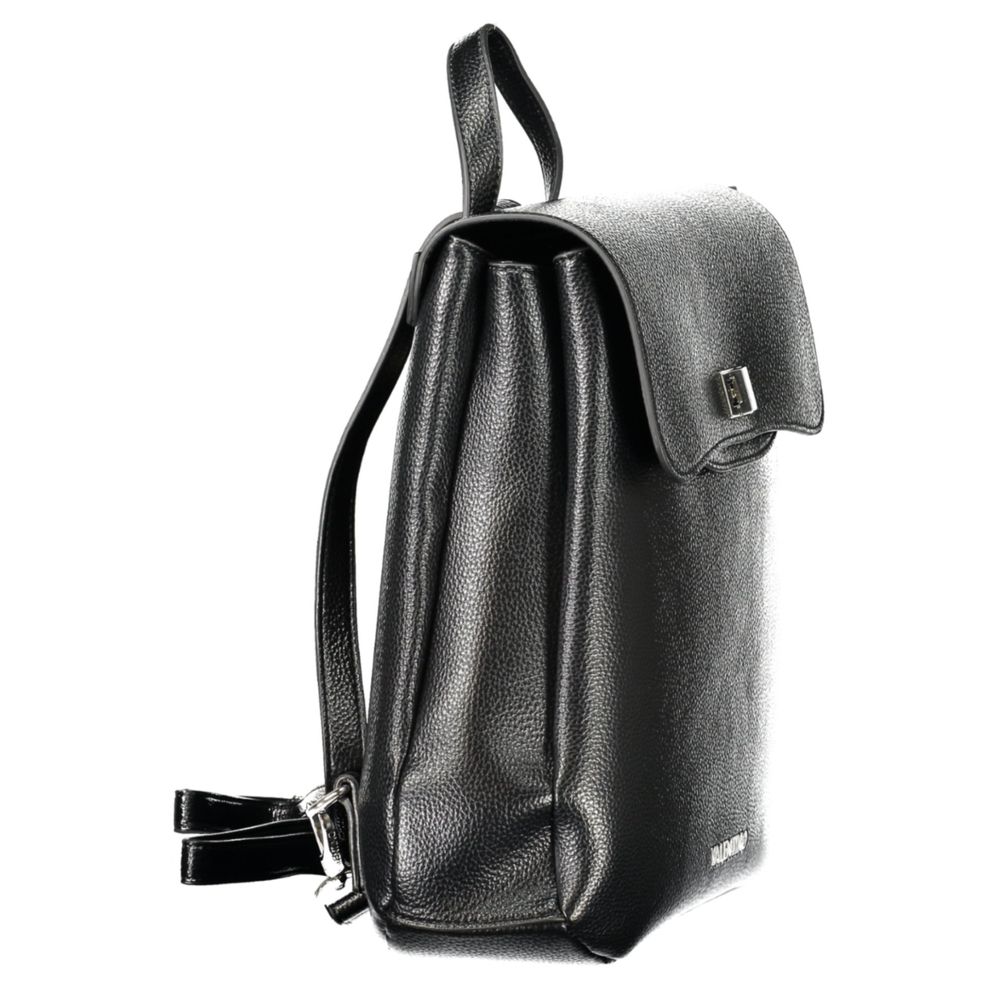 Black leather backpack on a white background