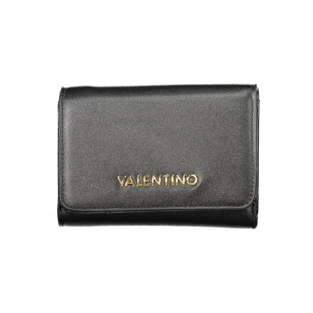 Black wallet with 'Valentino' branding on a white background