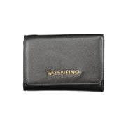 Black wallet with 'Valentino' branding on a white background