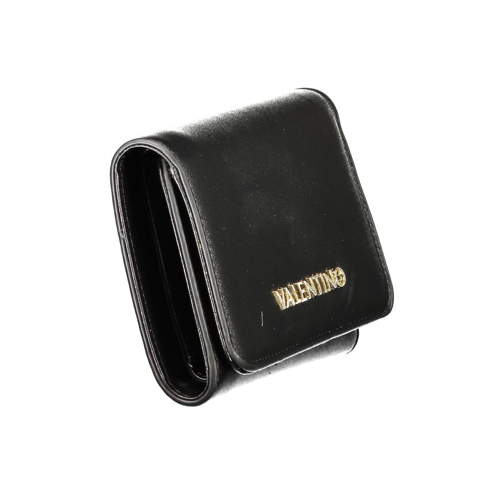 Black wallet with 'Valentino' branding on a white background