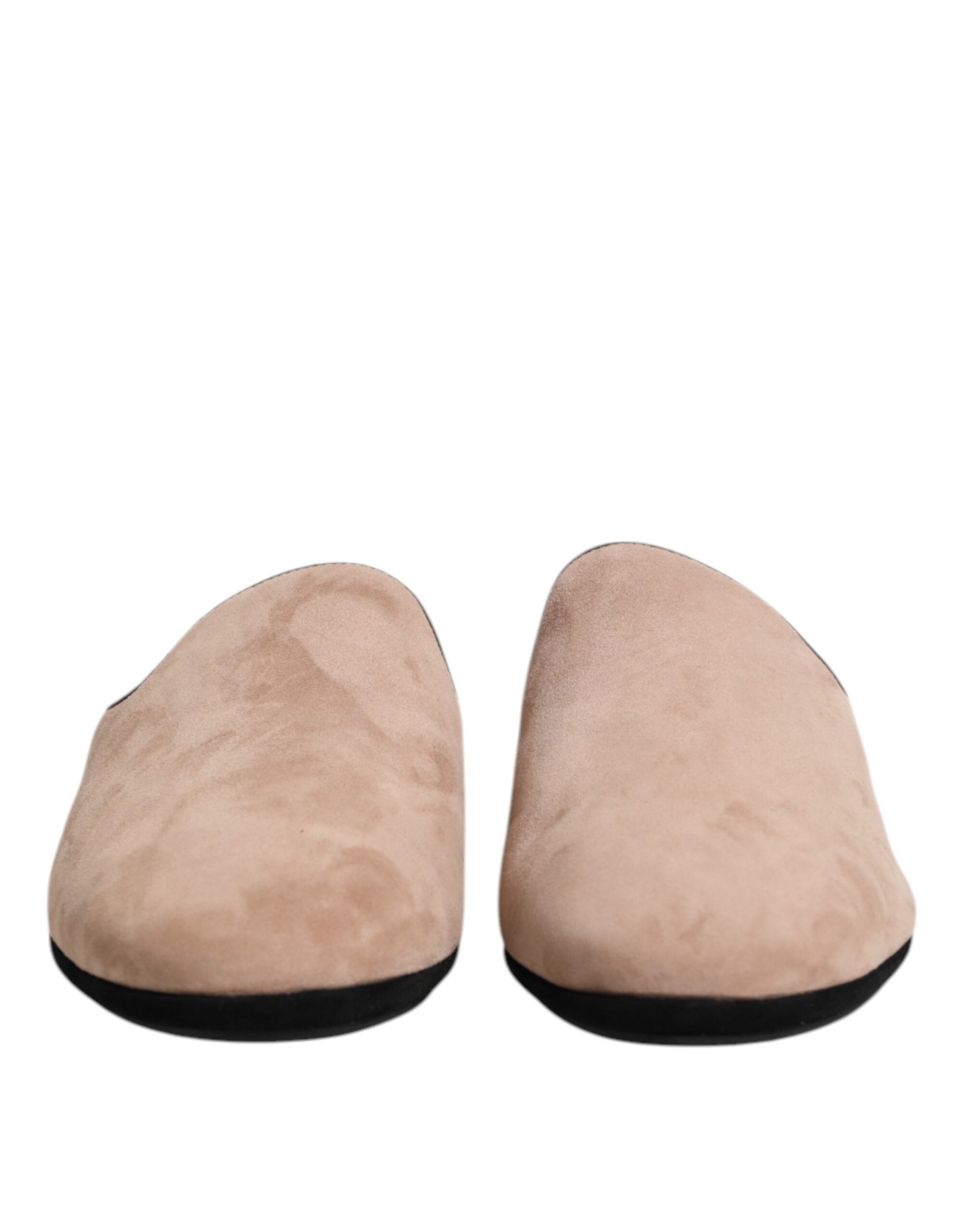 Dolce & Gabbana Beige Capra Suede Slides Flat Slipper Shoes - ACCEXO