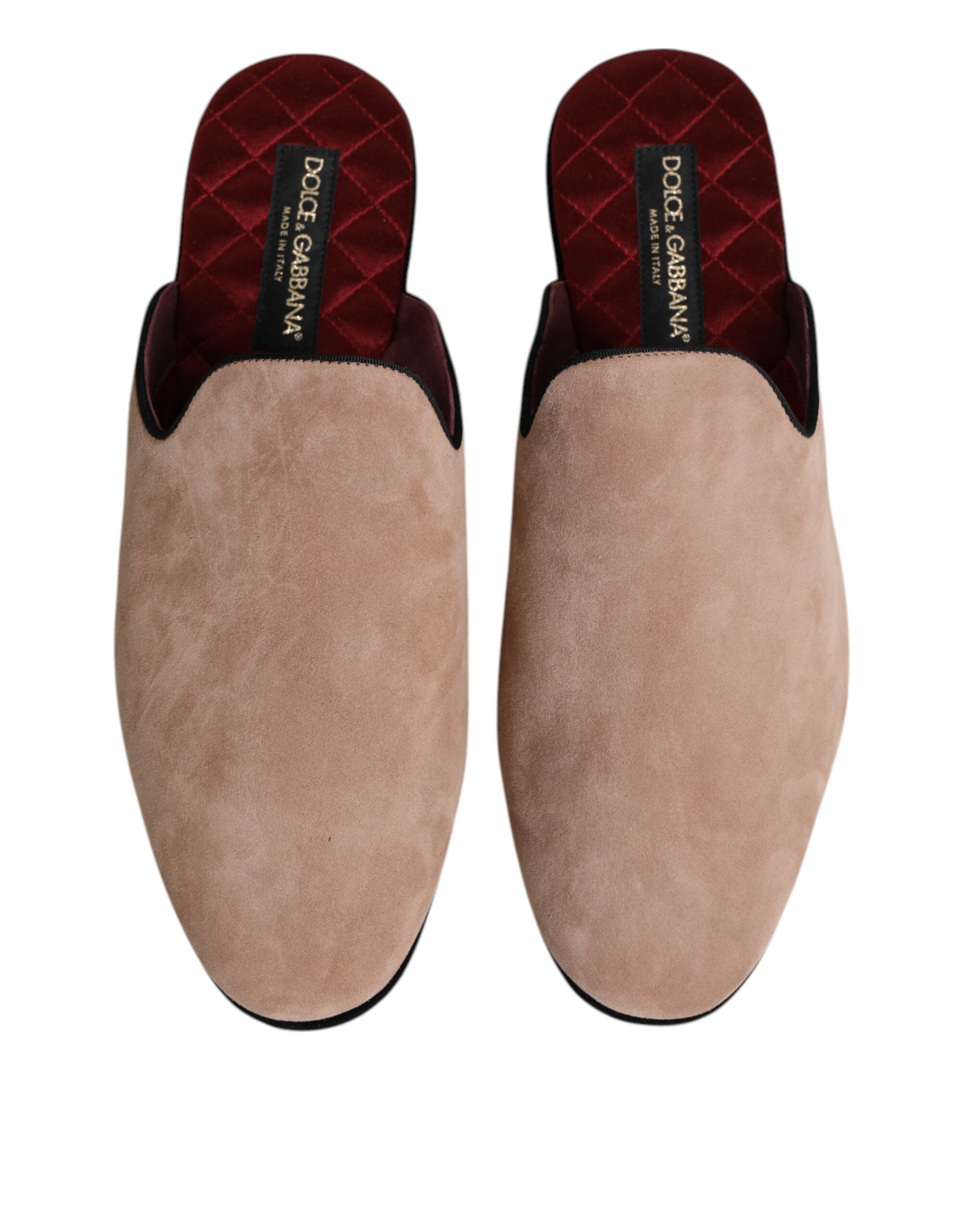 Dolce & Gabbana Beige Capra Suede Slides Flat Slipper Shoes - ACCEXO