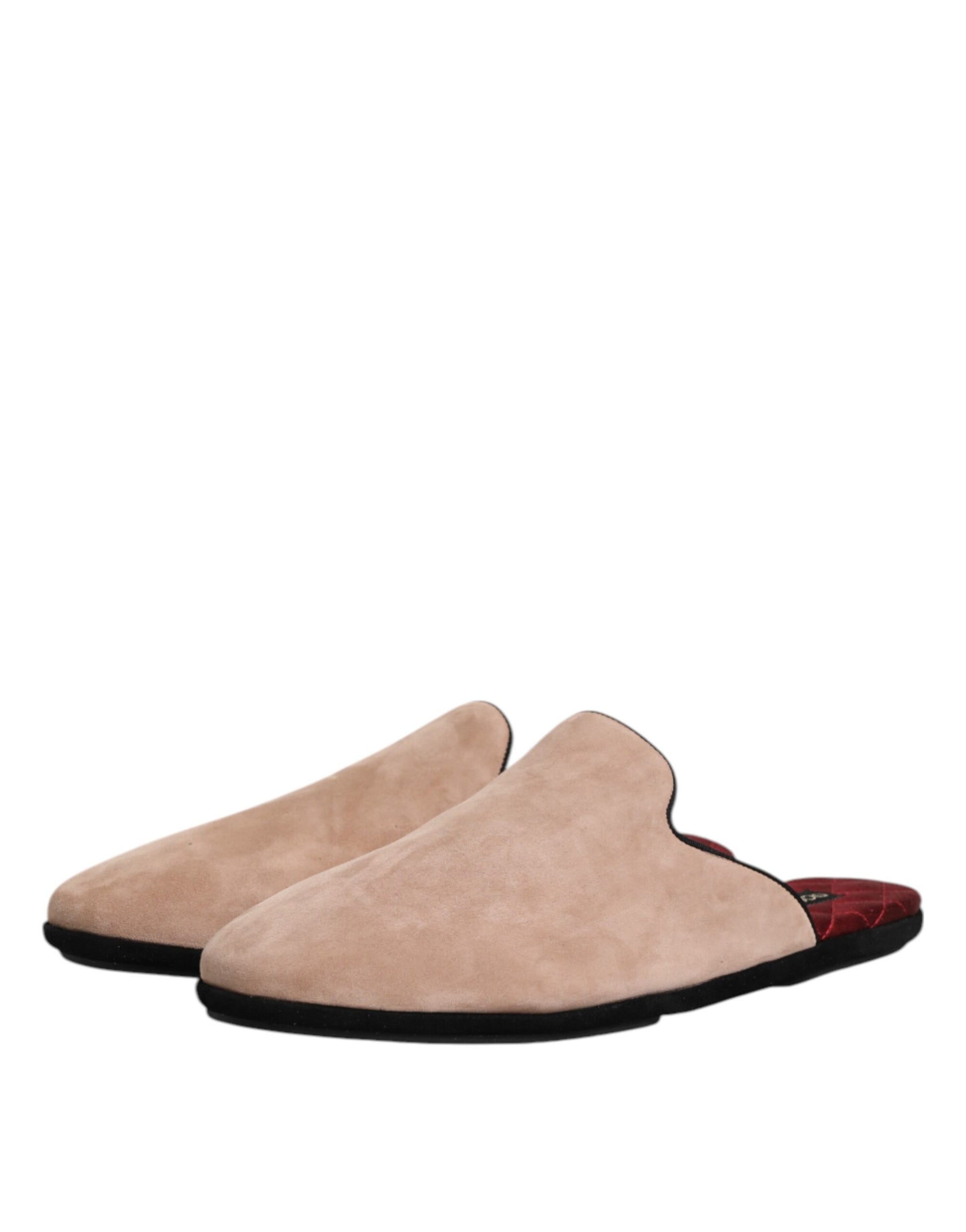 Dolce & Gabbana Beige Capra Suede Slides Flat Slipper Shoes - ACCEXO