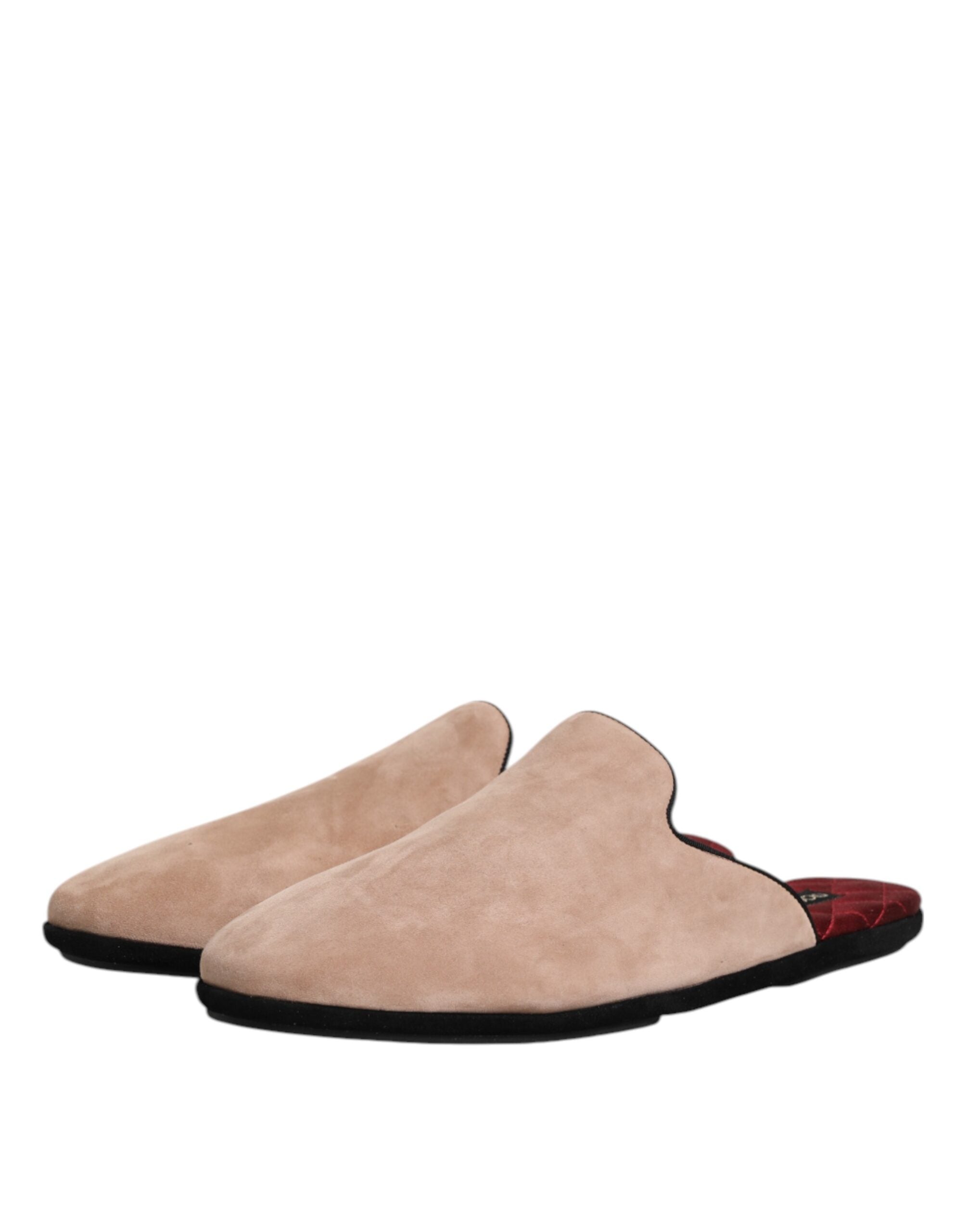 Dolce & Gabbana Beige Capra Suede Slides Flat Slipper Shoes - ACCEXO