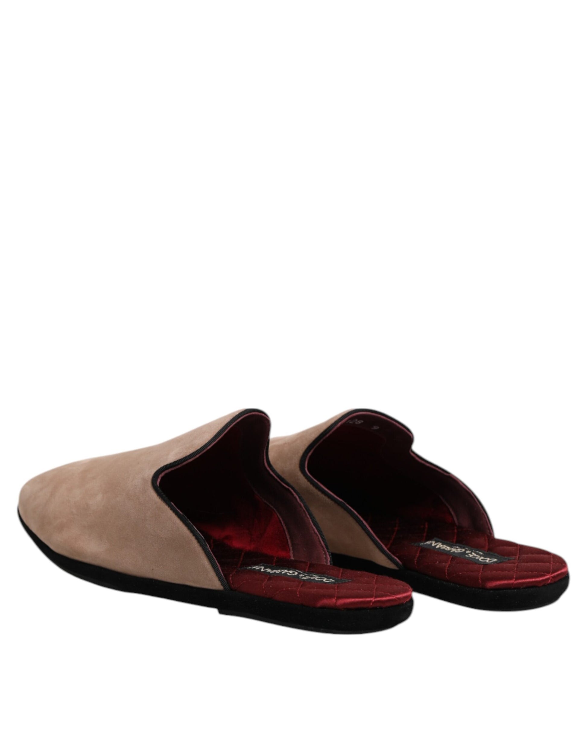 Dolce & Gabbana Beige Capra Suede Slides Flat Slipper Shoes - ACCEXO