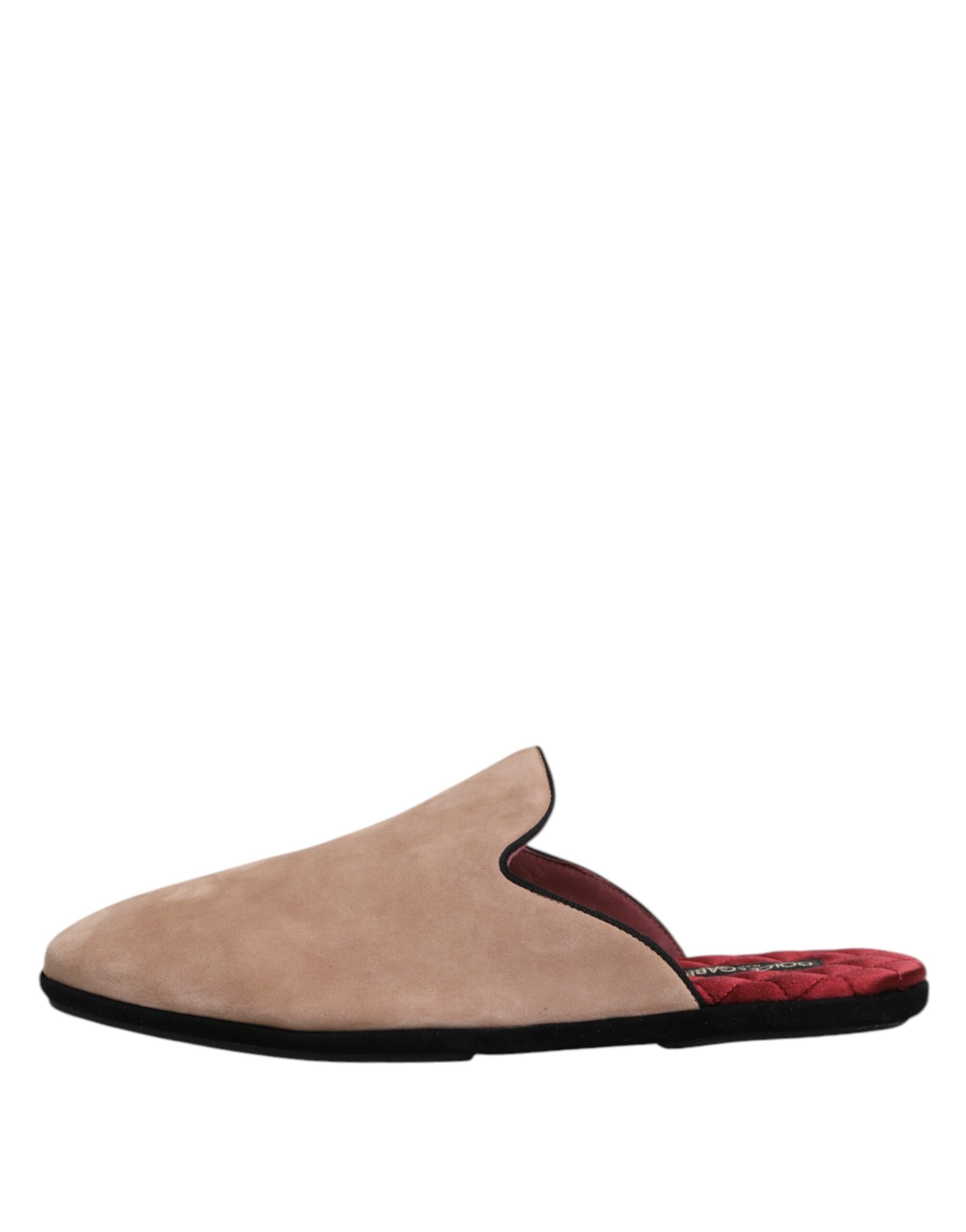 Dolce & Gabbana Beige Capra Suede Slides Flat Slipper Shoes - ACCEXO
