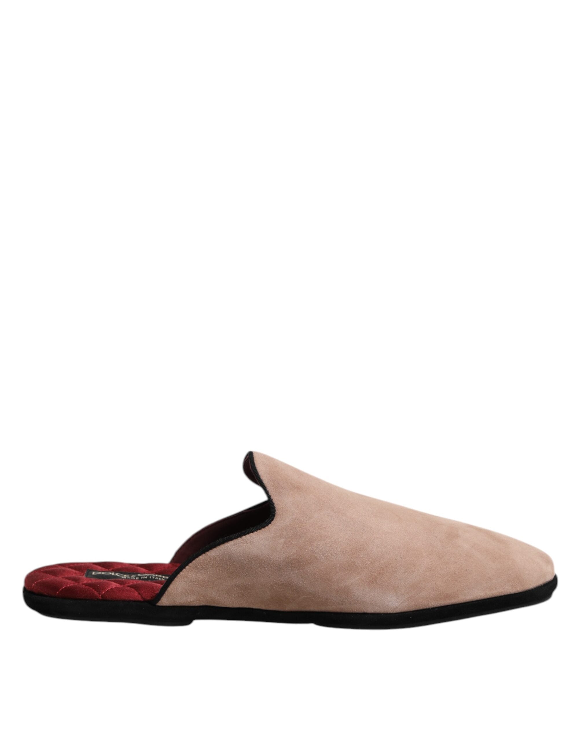 Dolce & Gabbana Beige Capra Suede Slides Flat Slipper Shoes - ACCEXO