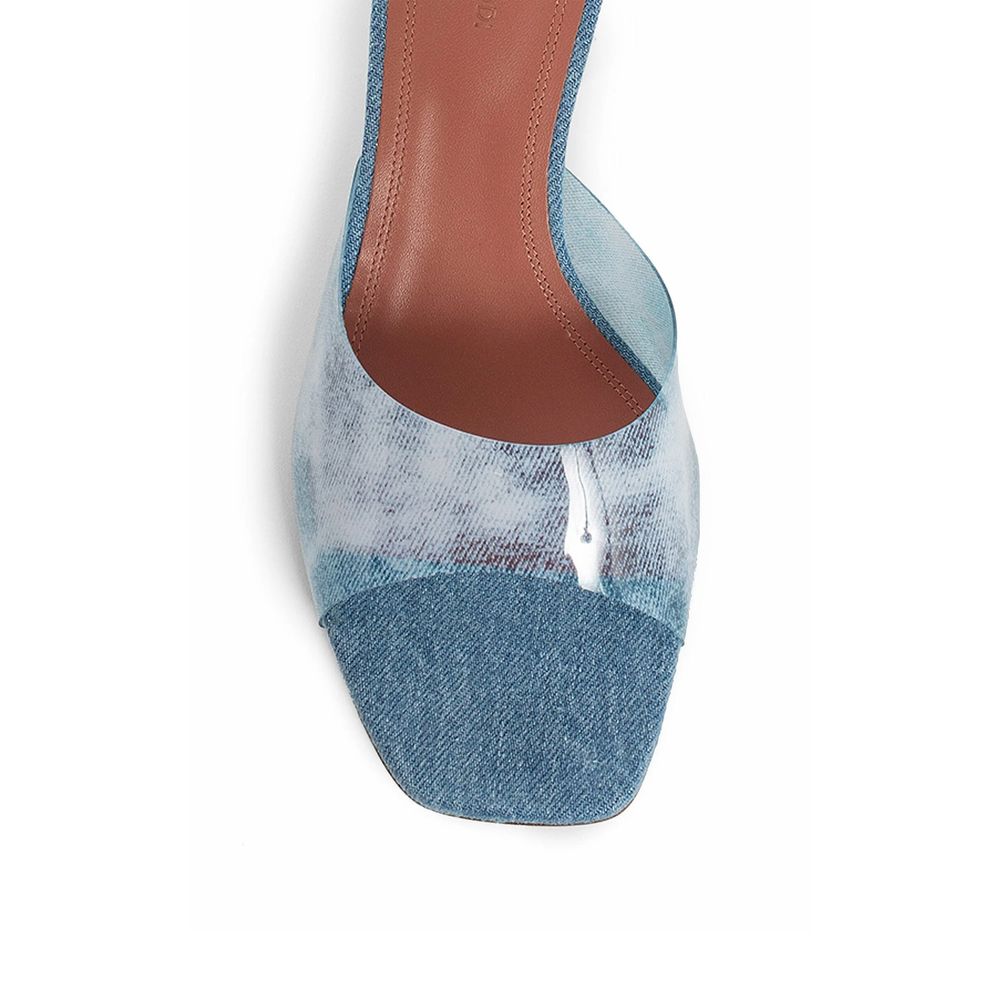 Amina Muaddi Lupita Glass Pvc Denim Mules - ACCEXO