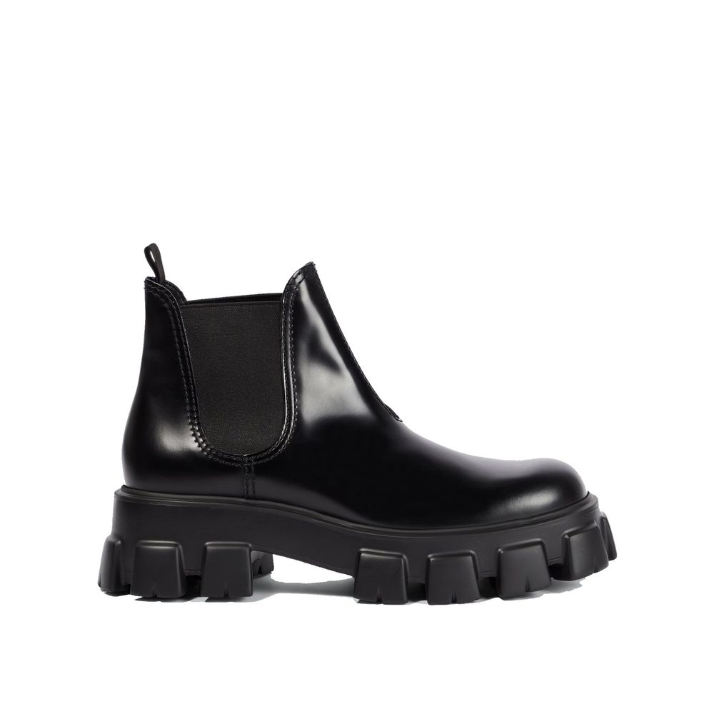 Prada Monolith Leather Ankle Boots - ACCEXO