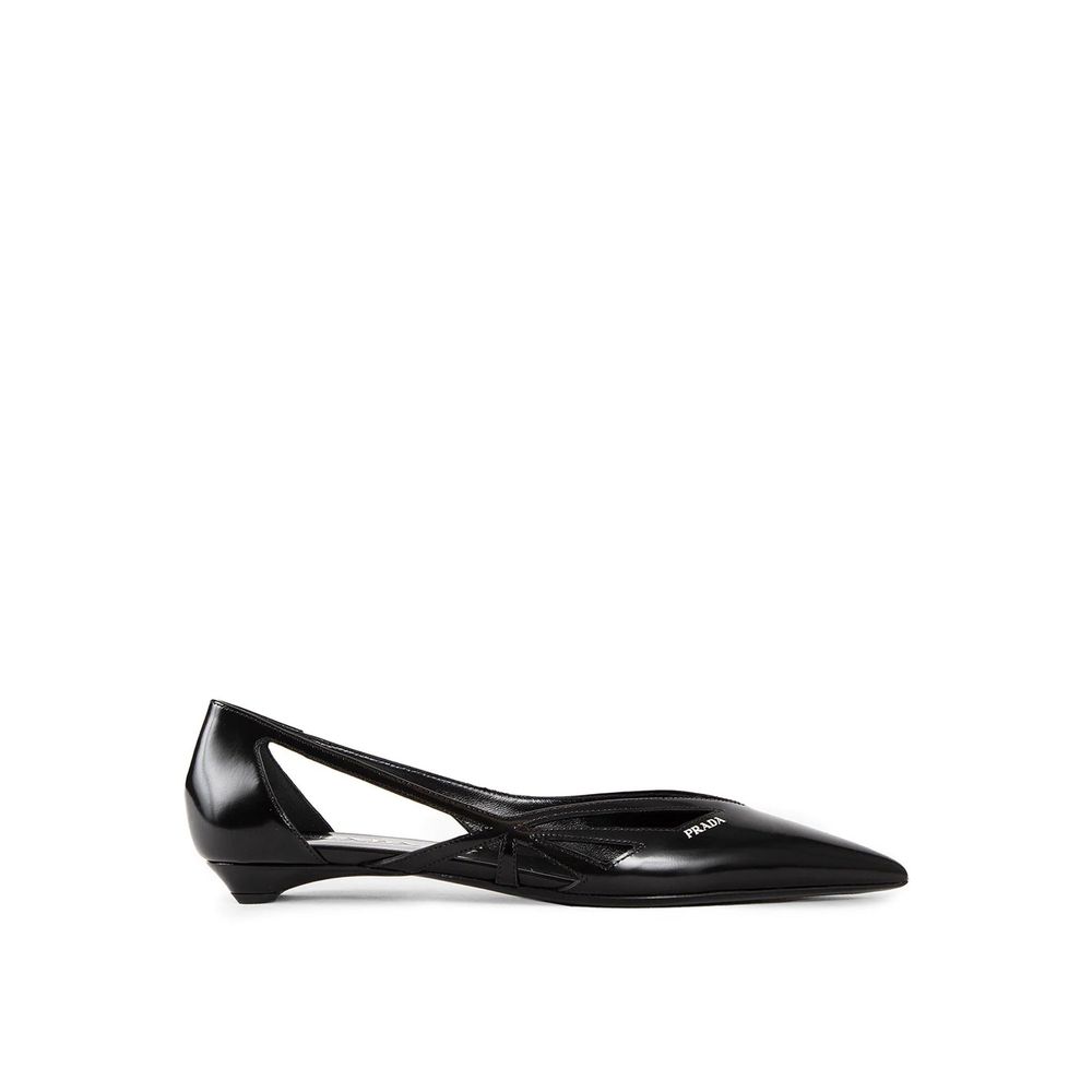 Prada Brushed Leather Cut-Out Ballerina Flats - ACCEXO