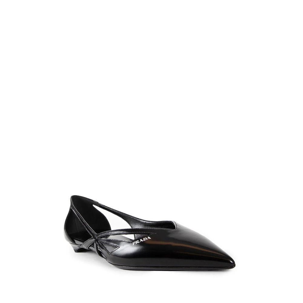 Prada Brushed Leather Cut-Out Ballerina Flats - ACCEXO