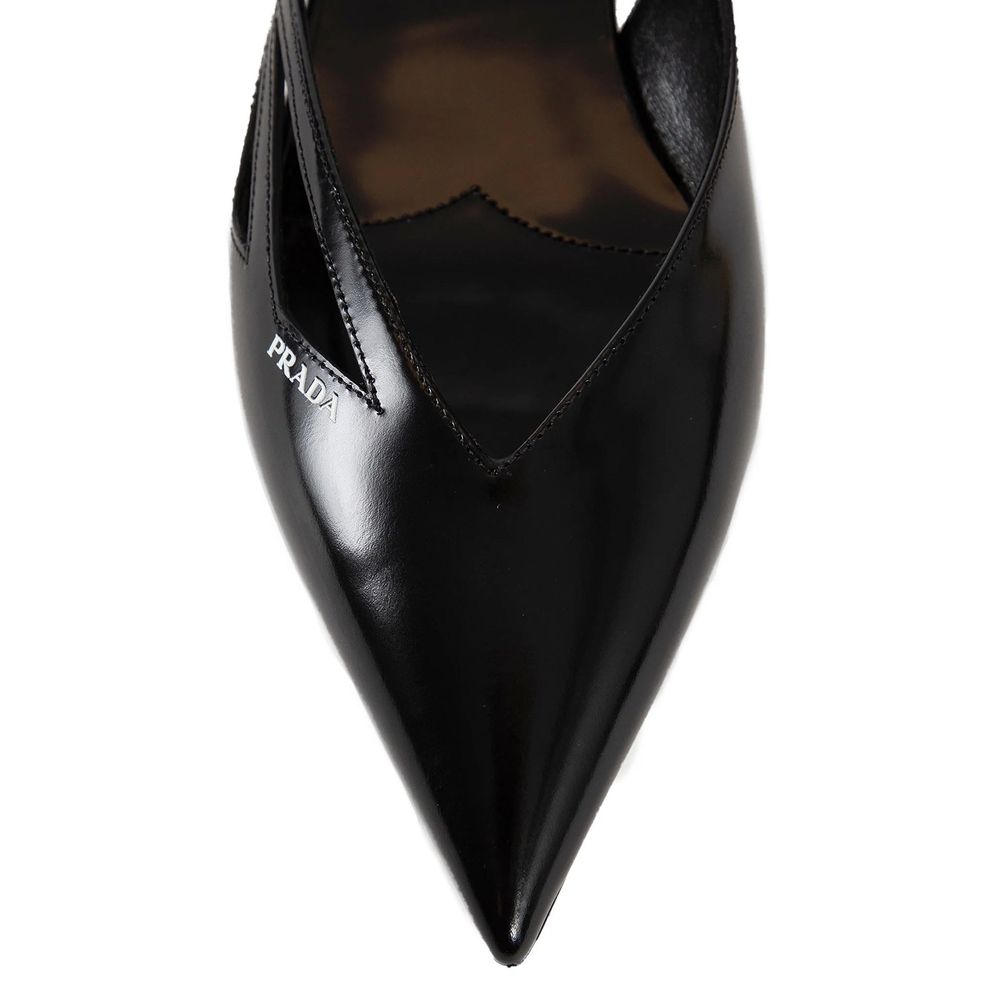 Prada Brushed Leather Cut-Out Ballerina Flats - ACCEXO