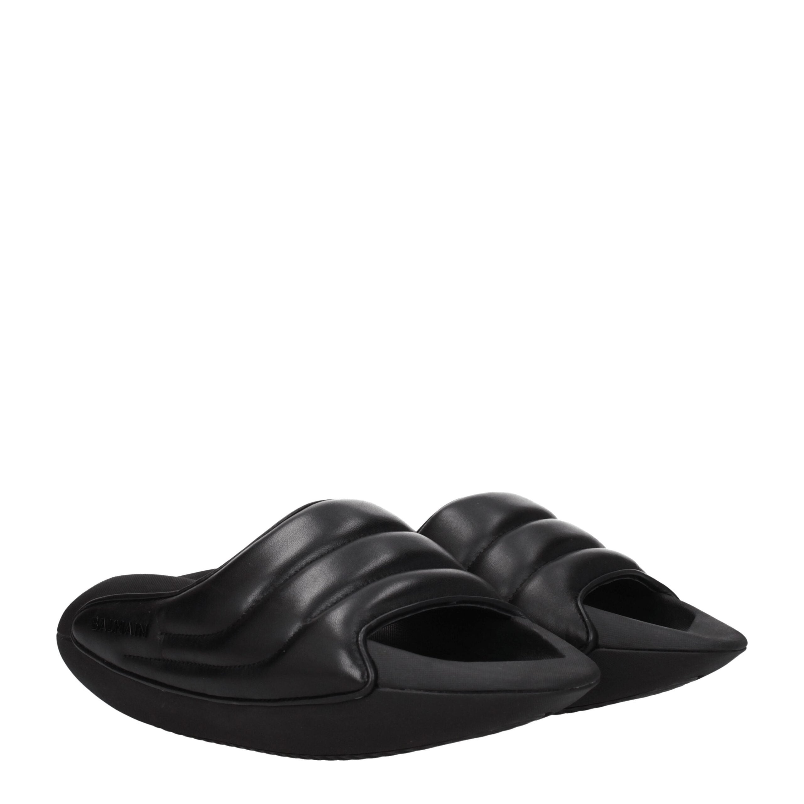 Balmain Black Leather Slipper