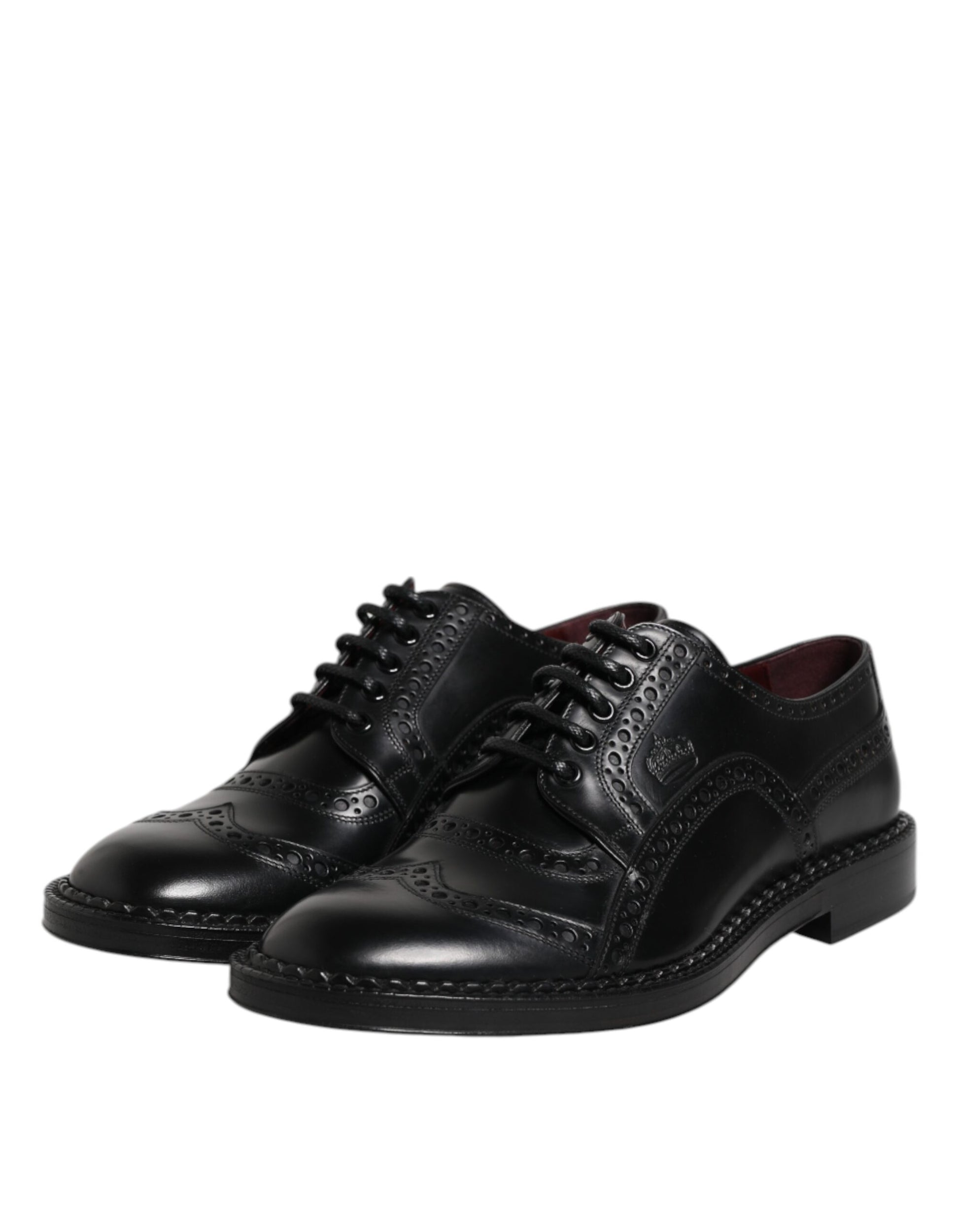 Dolce & Gabbana Black Leather Lace Up Men Derby Formal Shoes - ACCEXO