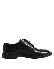 Dolce & Gabbana Black Leather Lace Up Men Derby Formal Shoes - ACCEXO