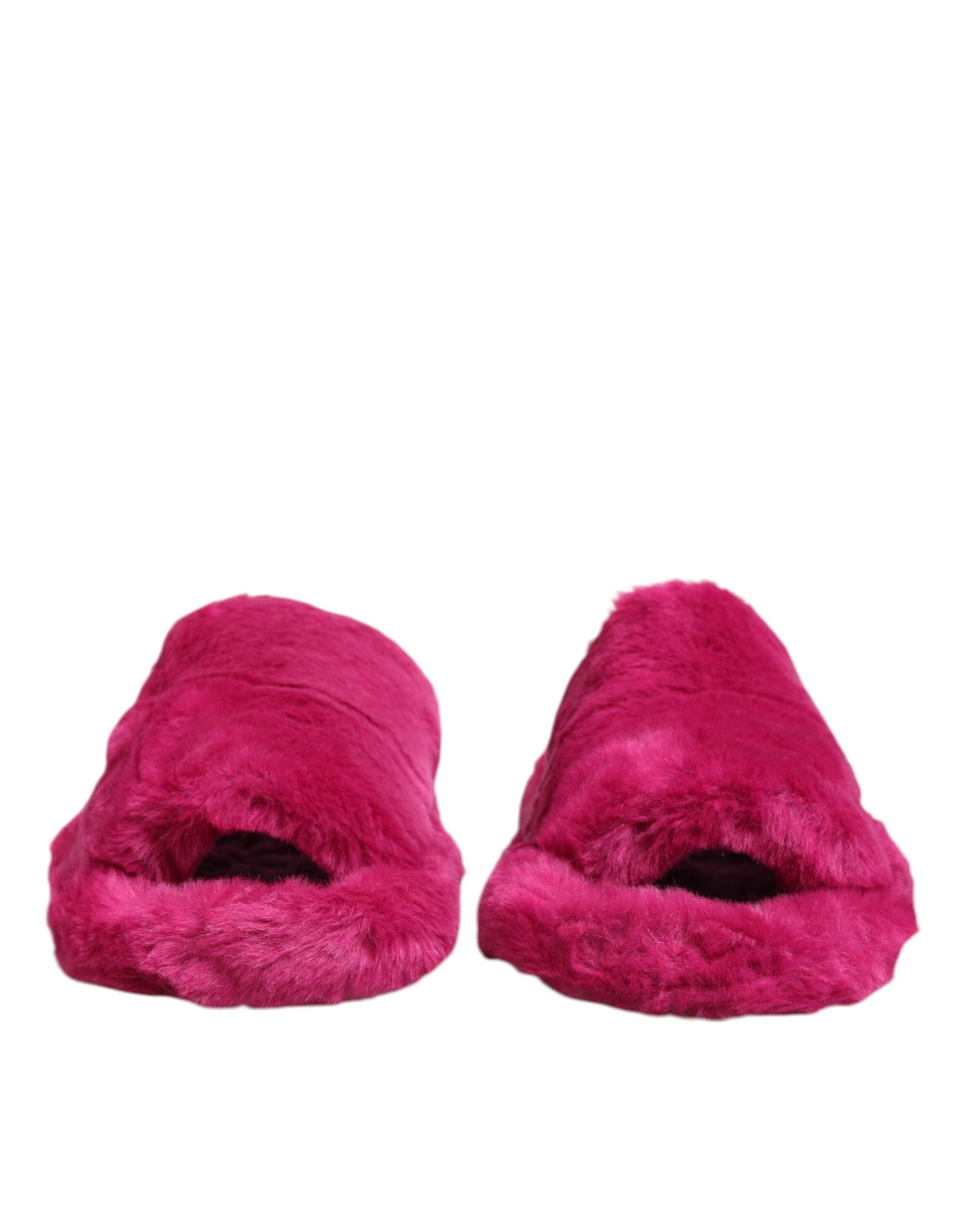 Dolce & Gabbana Pink Acrylic Faux Fur Mens Flats Sandals Shoes - ACCEXO