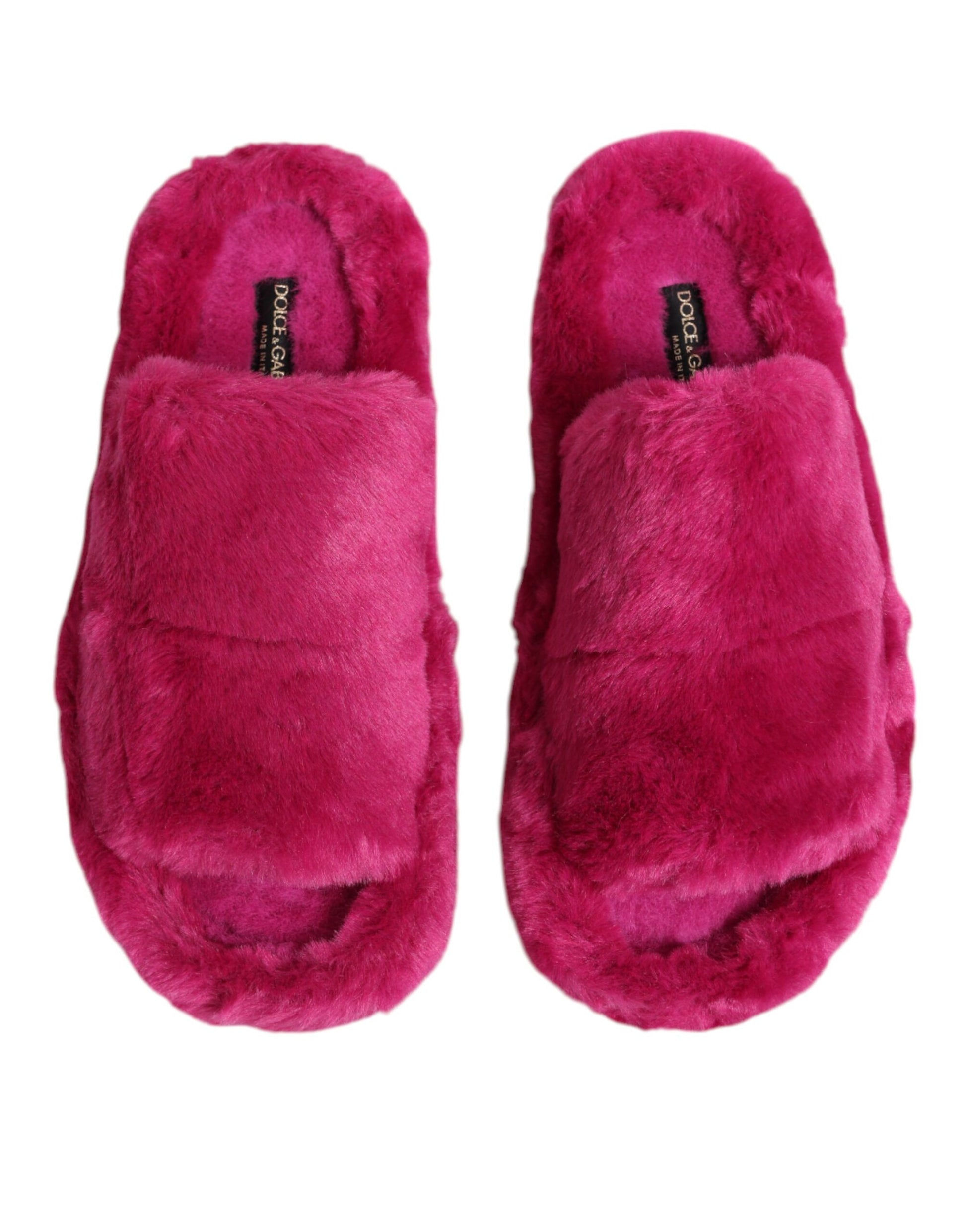 Dolce & Gabbana Pink Acrylic Faux Fur Mens Flats Sandals Shoes - ACCEXO