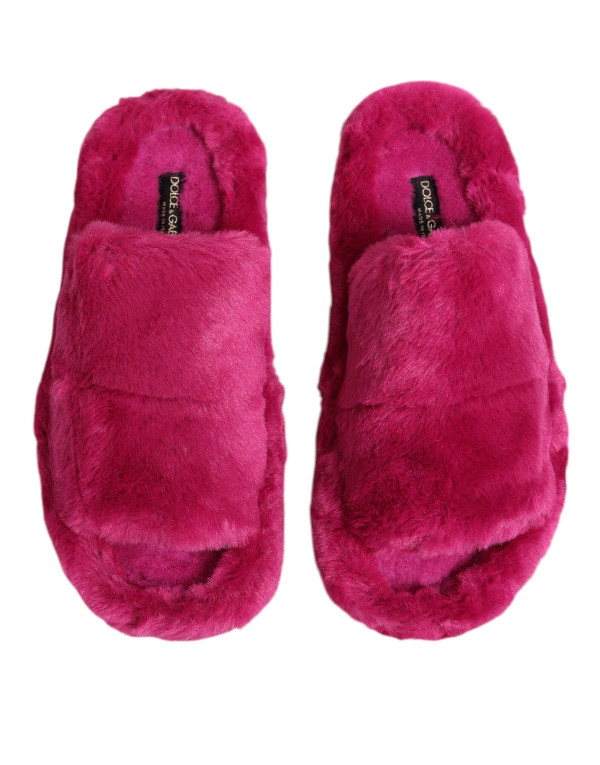 Dolce & Gabbana Pink Acrylic Faux Fur Mens Flats Sandals Shoes - ACCEXO