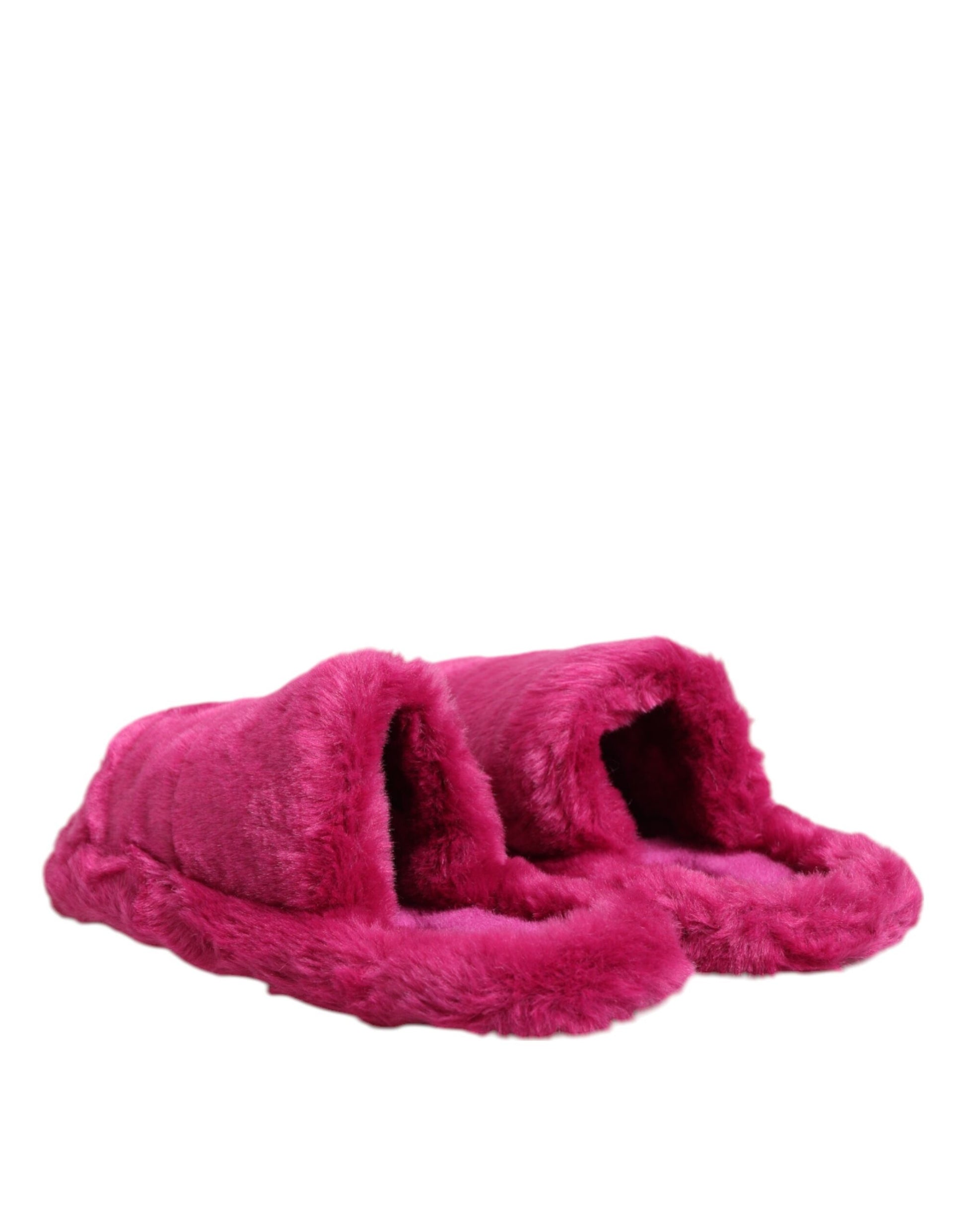 Dolce & Gabbana Pink Acrylic Faux Fur Mens Flats Sandals Shoes - ACCEXO