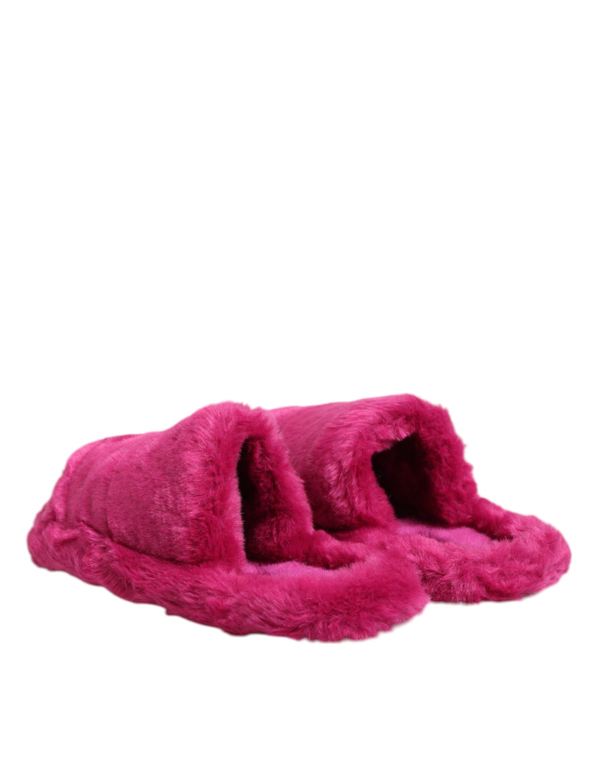 Dolce & Gabbana Pink Acrylic Faux Fur Mens Flats Sandals Shoes - ACCEXO