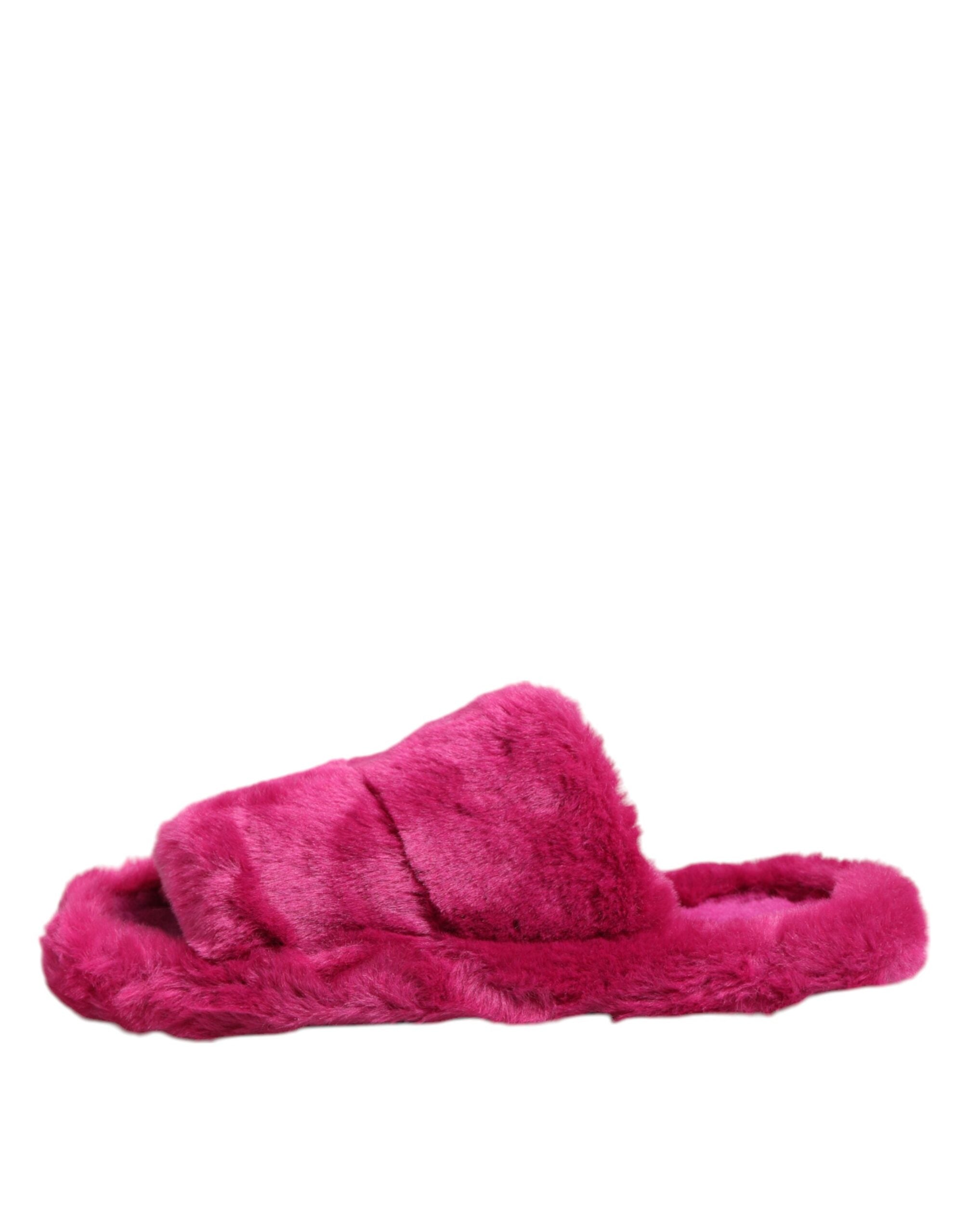 Dolce & Gabbana Pink Acrylic Faux Fur Mens Flats Sandals Shoes - ACCEXO