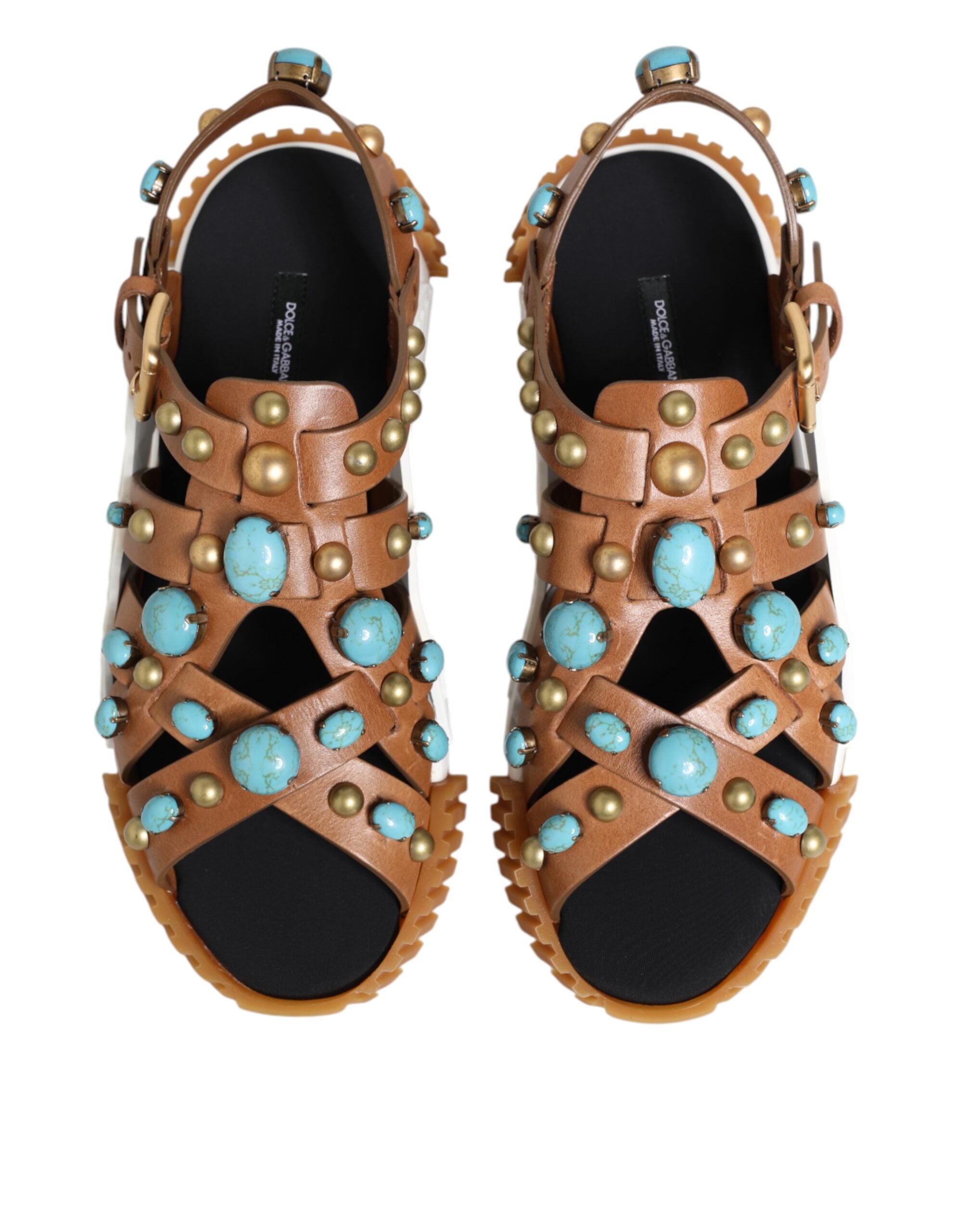 Dolce & Gabbana Brown Leather Studded Slides Sandals Shoes - ACCEXO
